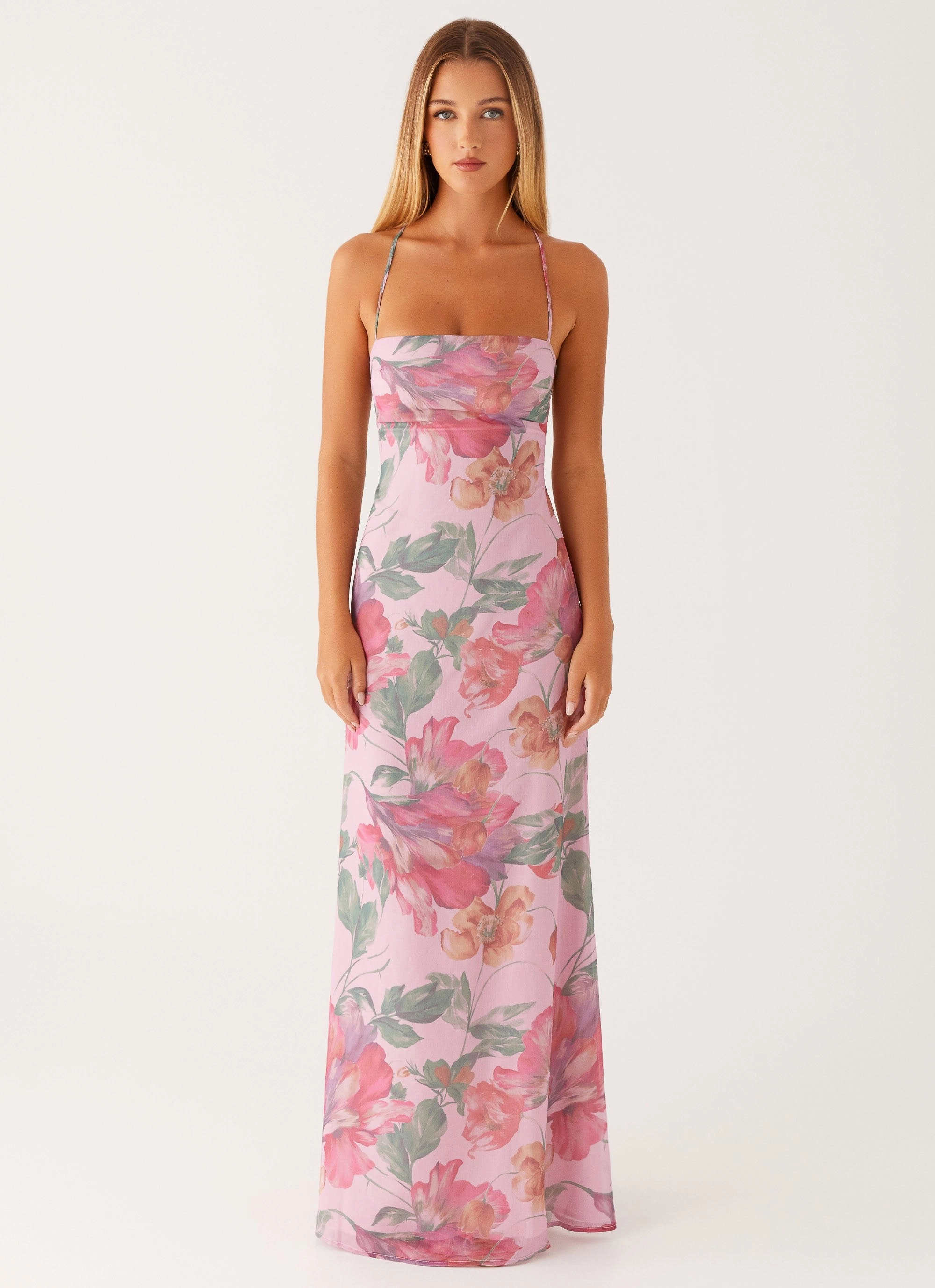 Peggy Maxi Dress - Pink Floral Quick Outfit Curvy Glam