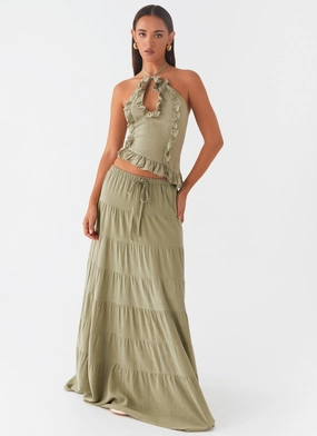 Hand Painted Urban Fashion Mariella Linen Maxi Skirt - Sage