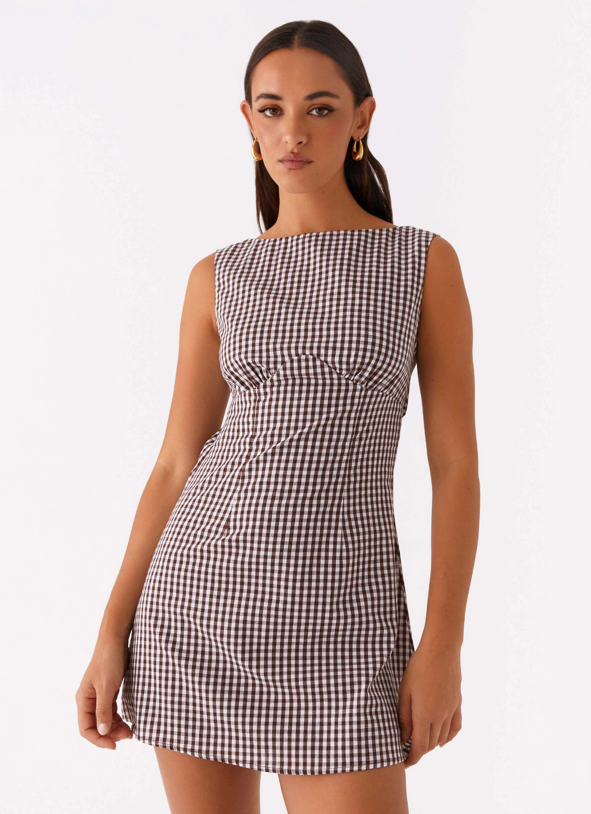 Lotus Tie Back Mini Dress - Chocolate Gingham Flattering Waist Fit