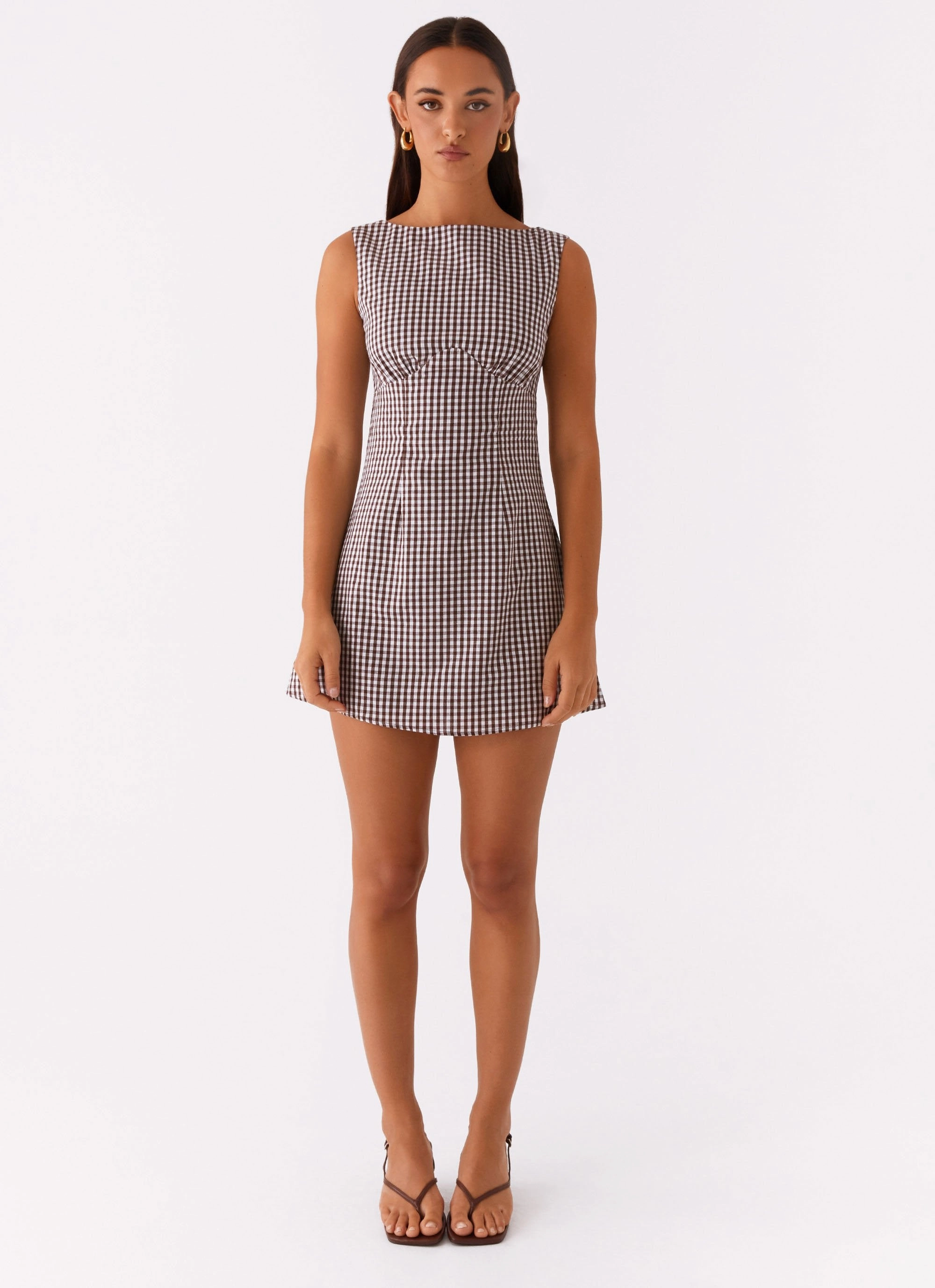 Lotus Tie Back Mini Dress - Chocolate Gingham Relaxed and stylish Relaxed Mood