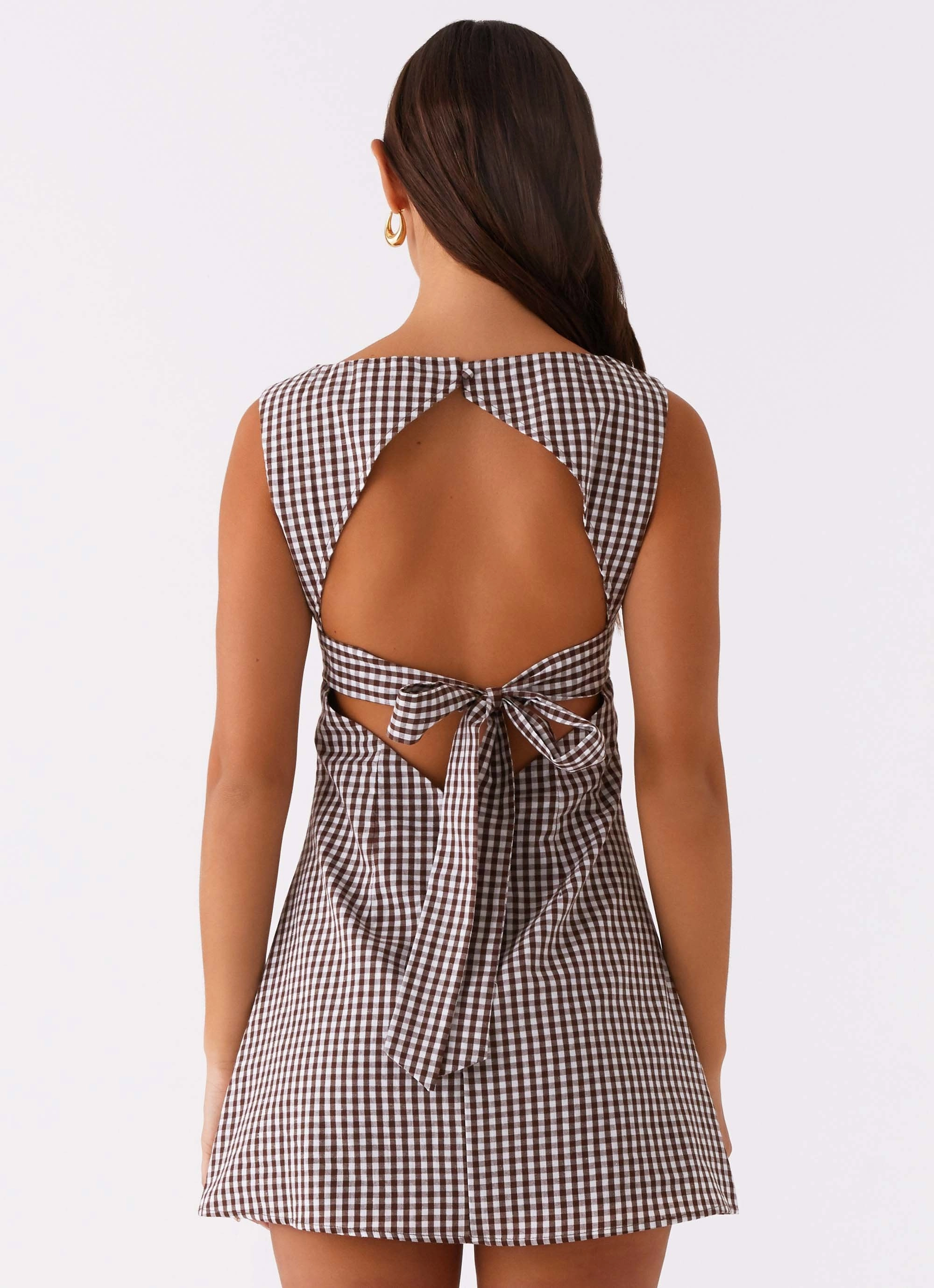 Lotus Tie Back Mini Dress - Chocolate Gingham Sheer Layer