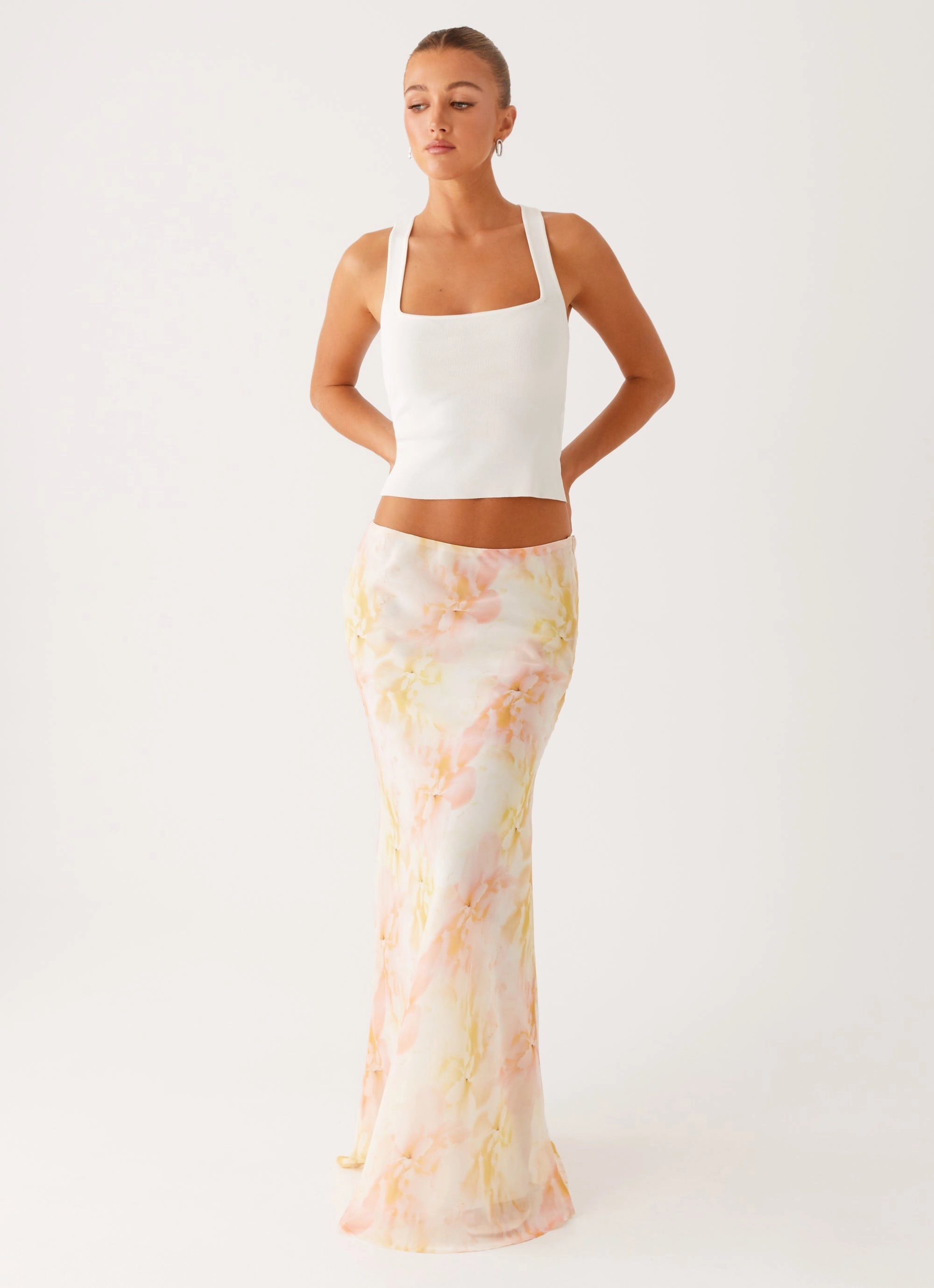 Seasonal Layering Gentle Flow Harlow Chiffon Maxi Skirt - Floral Print