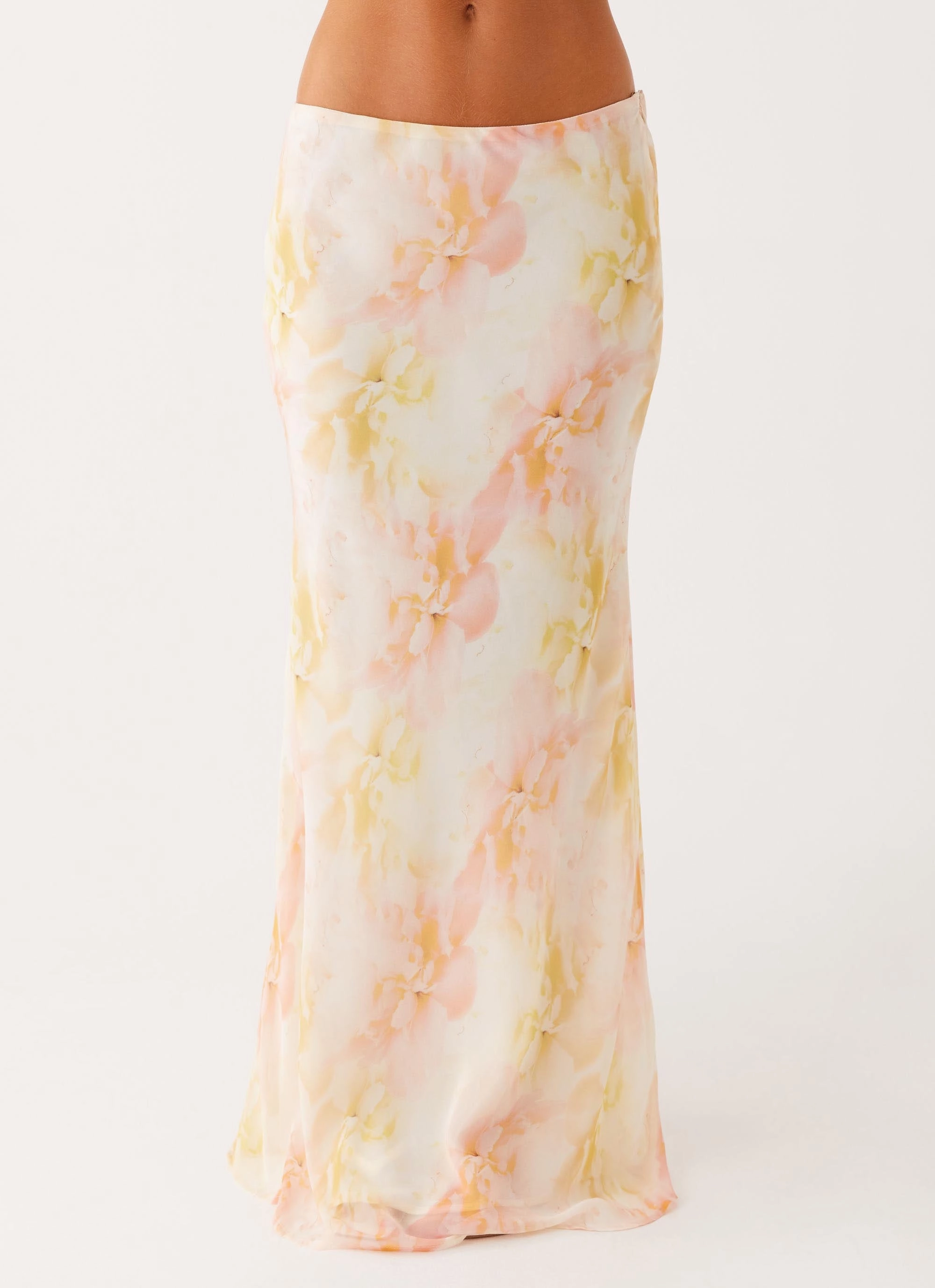 Fringe Detail Harlow Chiffon Maxi Skirt - Floral Print