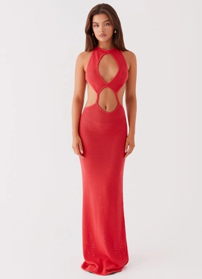 Caicos Crochet Maxi Dress - Red Sleek and Simple