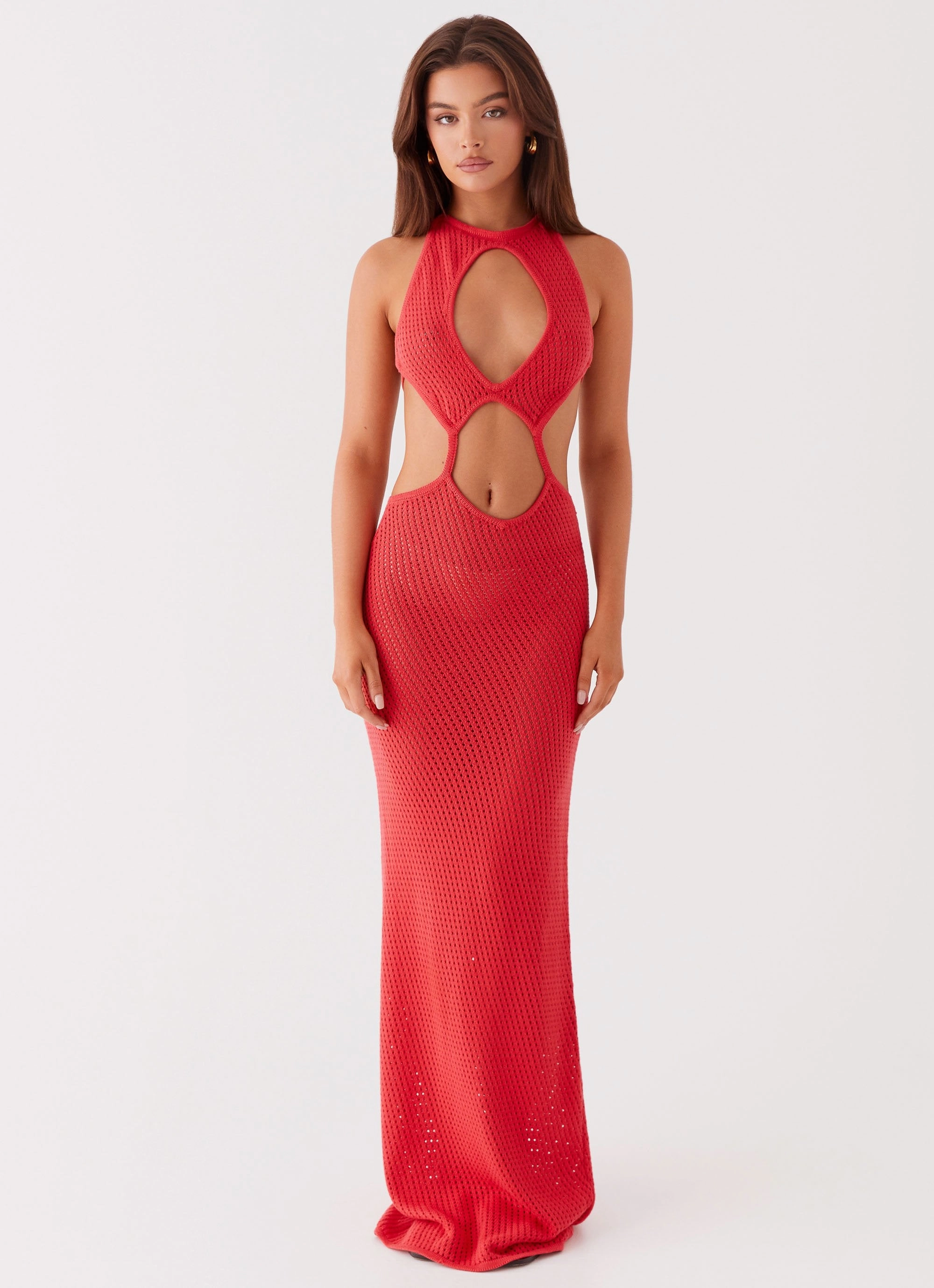 Caicos Crochet Maxi Dress - Red Sleek and Simple