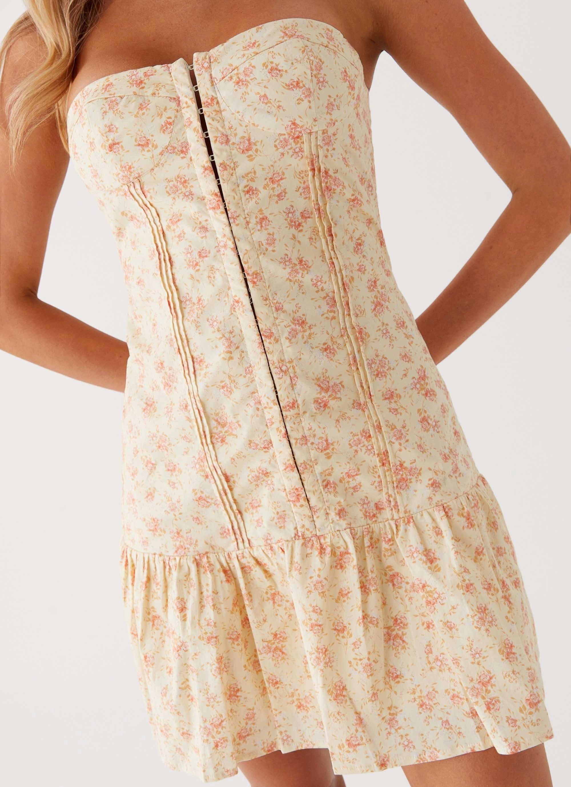 Edgy Layers Bloomsbury Bustier Mini Dress - Yellow Ditsy Floral