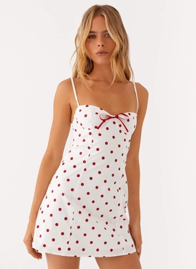 Lightweight warm-weather dress Perla Mini Dress - White Polkadot