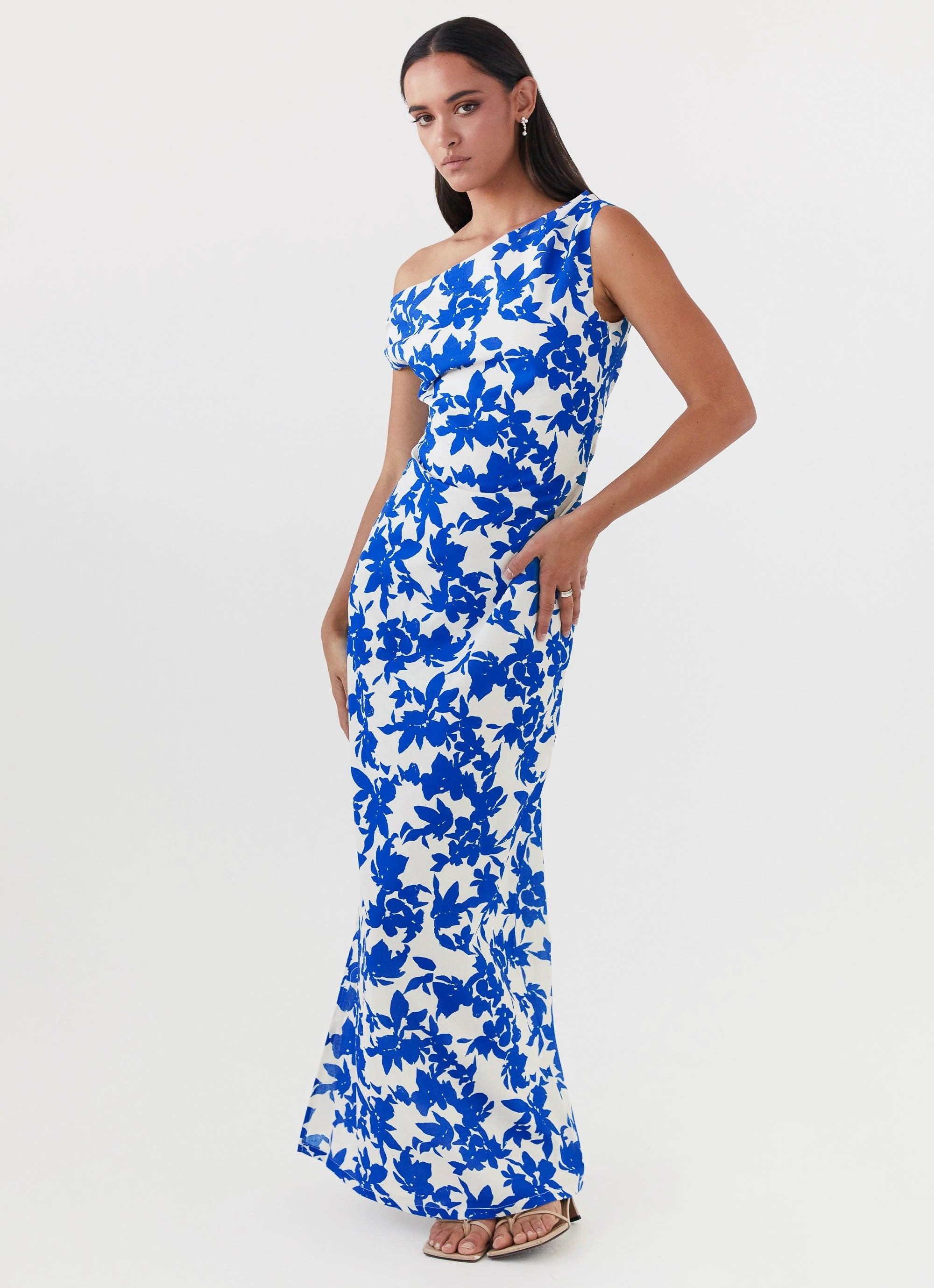 Daily Favorite Pyper Off Shoulder Maxi Dress - Blue Floral