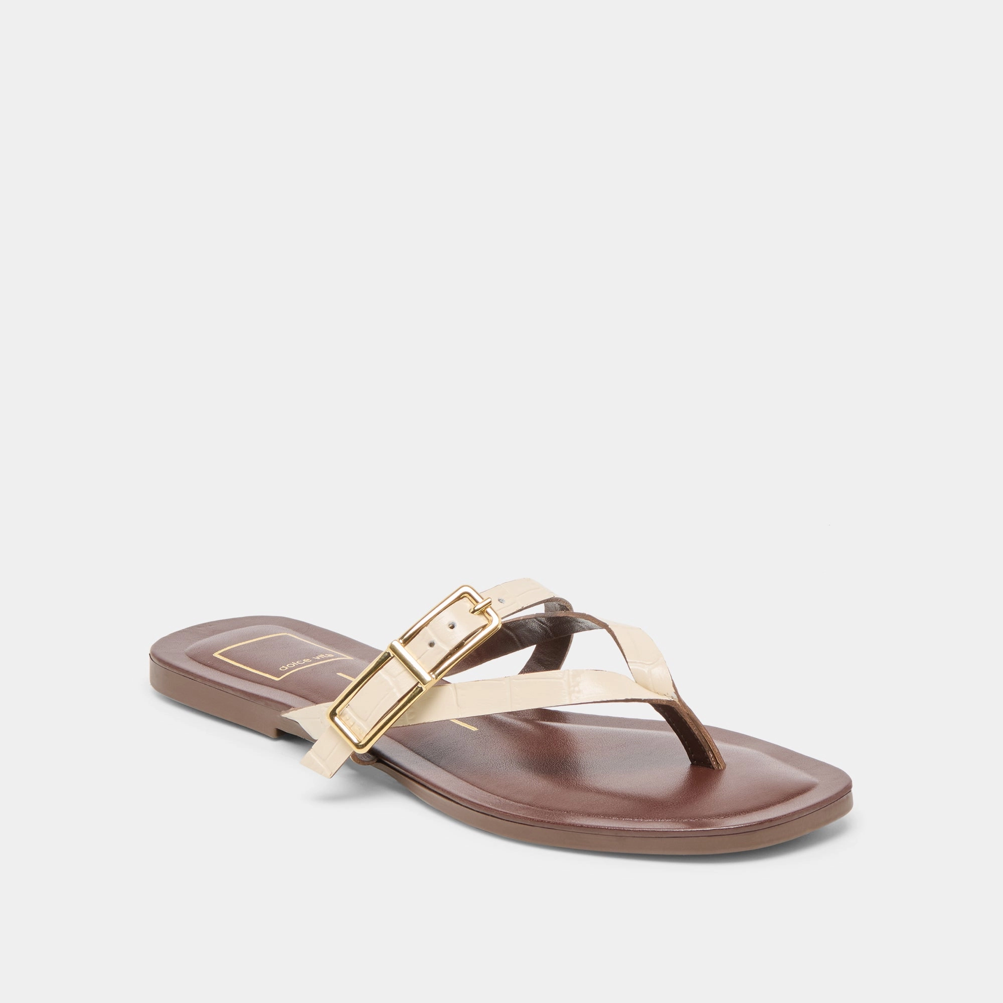 PIERS SANDALS BEIGE CROCO EMBOSSED LEATHER Sporty Flip-flops Flexible Groove Design