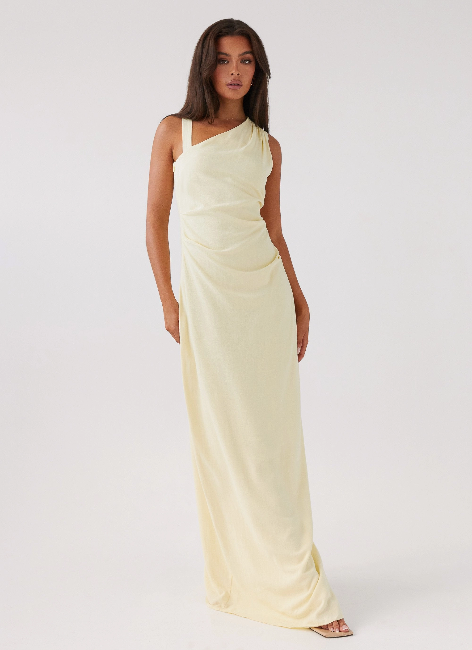 Daffodil Charm Linen Maxi Dress - Sunflower Yellow AntiStaticMaterial Smart Cut