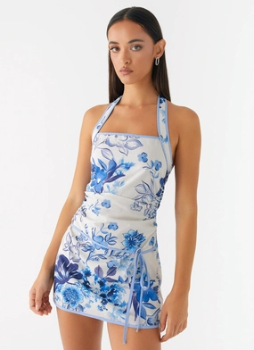 Day-To-Night Wear Garden Party Mini Dress - Serene Sky Floral