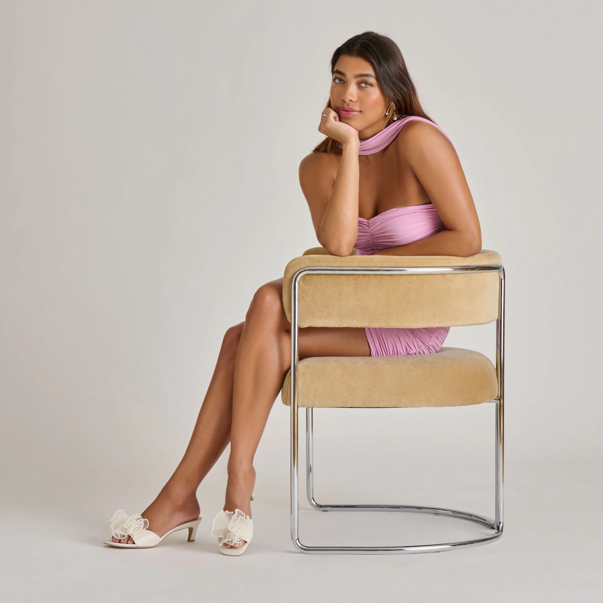 mom style spring fresh NARITA PEARL HEELS OFF WHITE SATIN