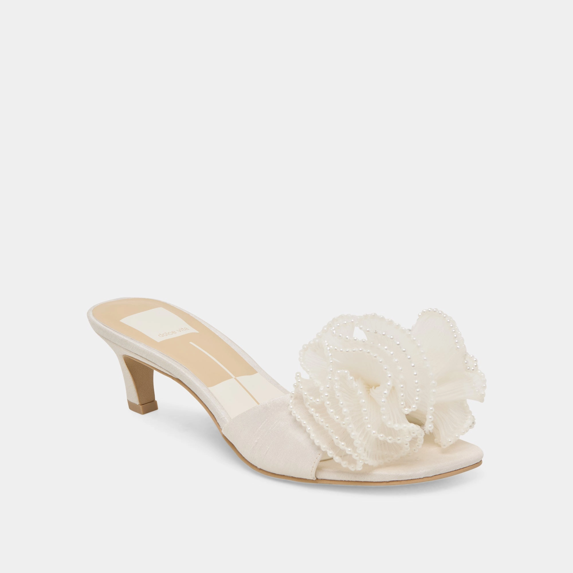 NARITA PEARL HEELS OFF WHITE SATIN Run Proof