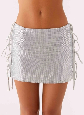 Tapered Cut mix and match Popstar Glomesh Mini Skirt - Silver