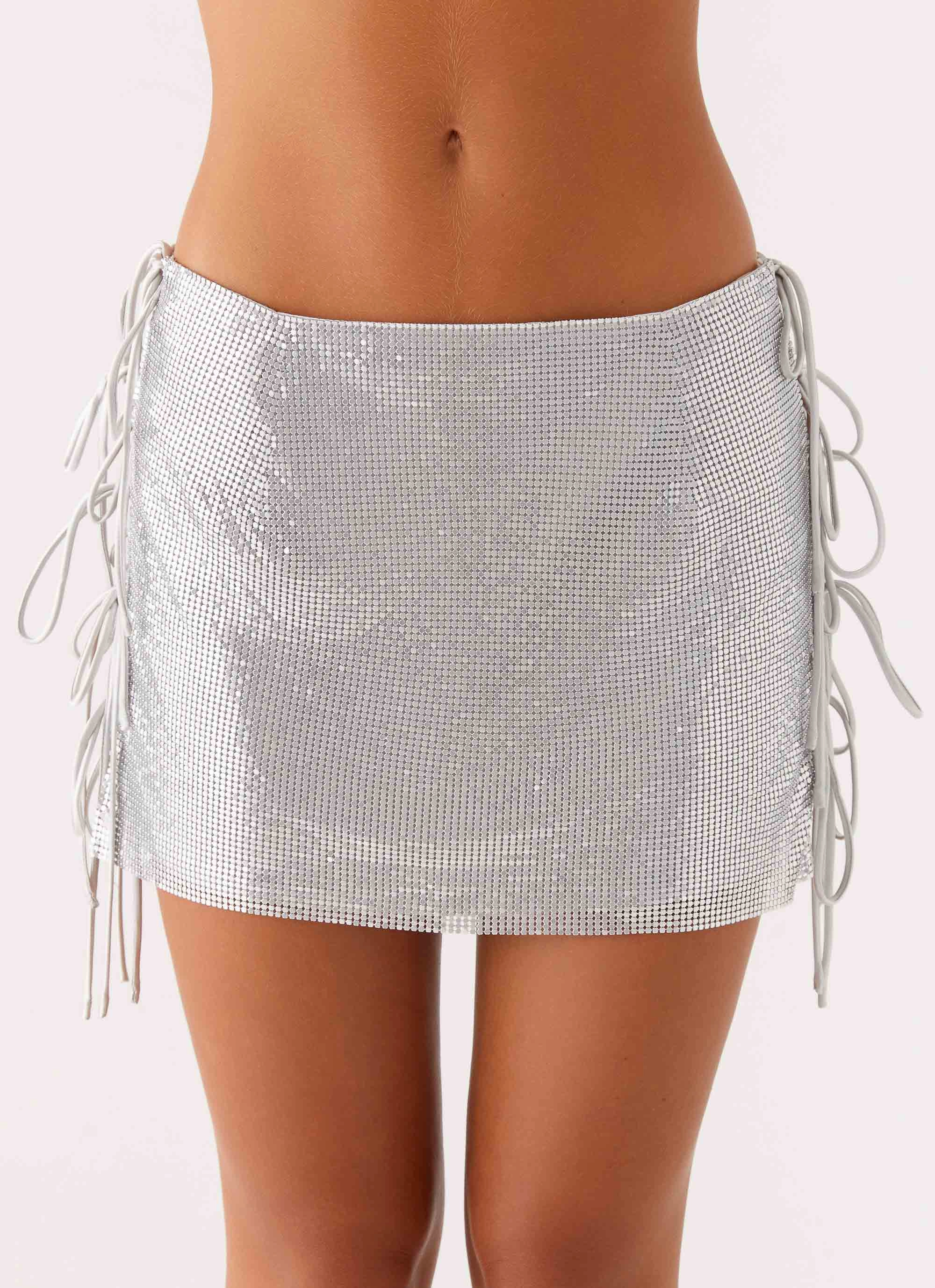 Tapered Cut mix and match Popstar Glomesh Mini Skirt - Silver