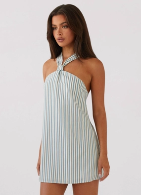 Modern Fit Keira Linen Mini Dress - Blue Choc Stripe