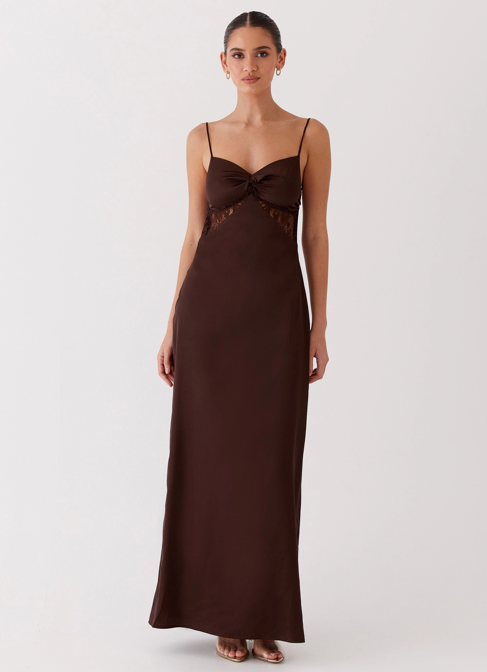Weekend Ready Dream Sight Lace Satin Maxi Dress - Chocolate