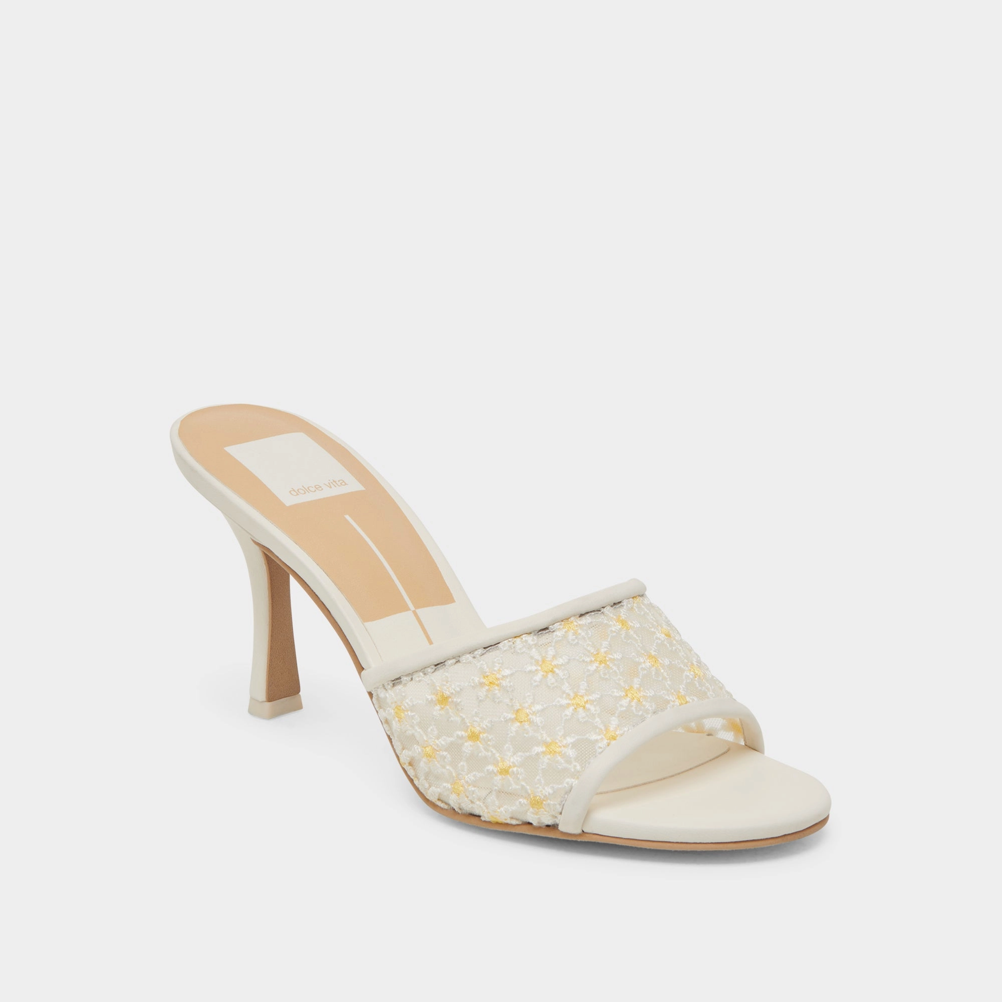 LAVENA FLORAL HEELS WHITE YELLOW FLORAL MESH Brunch Spark