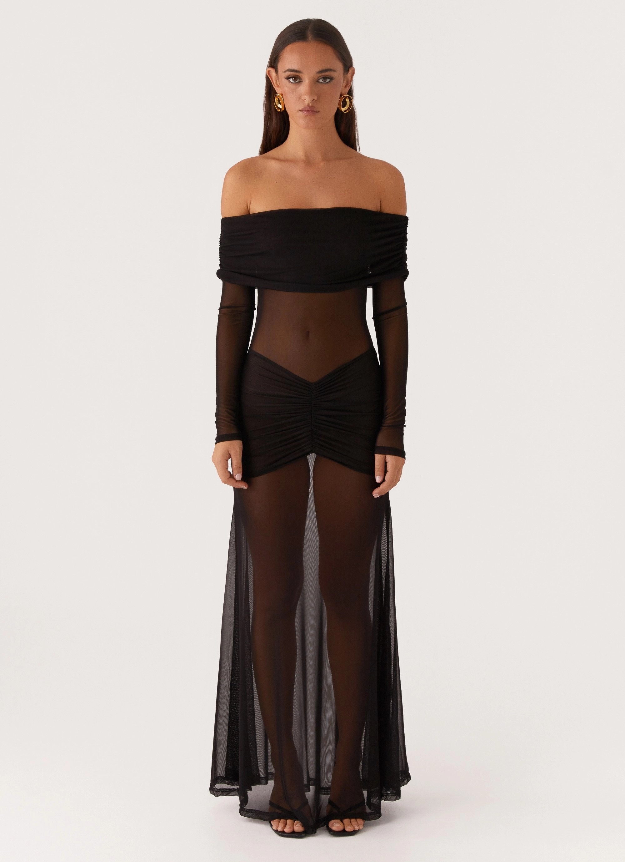 Maren Off Shoulder Maxi Dress - Black Fitted Shape
