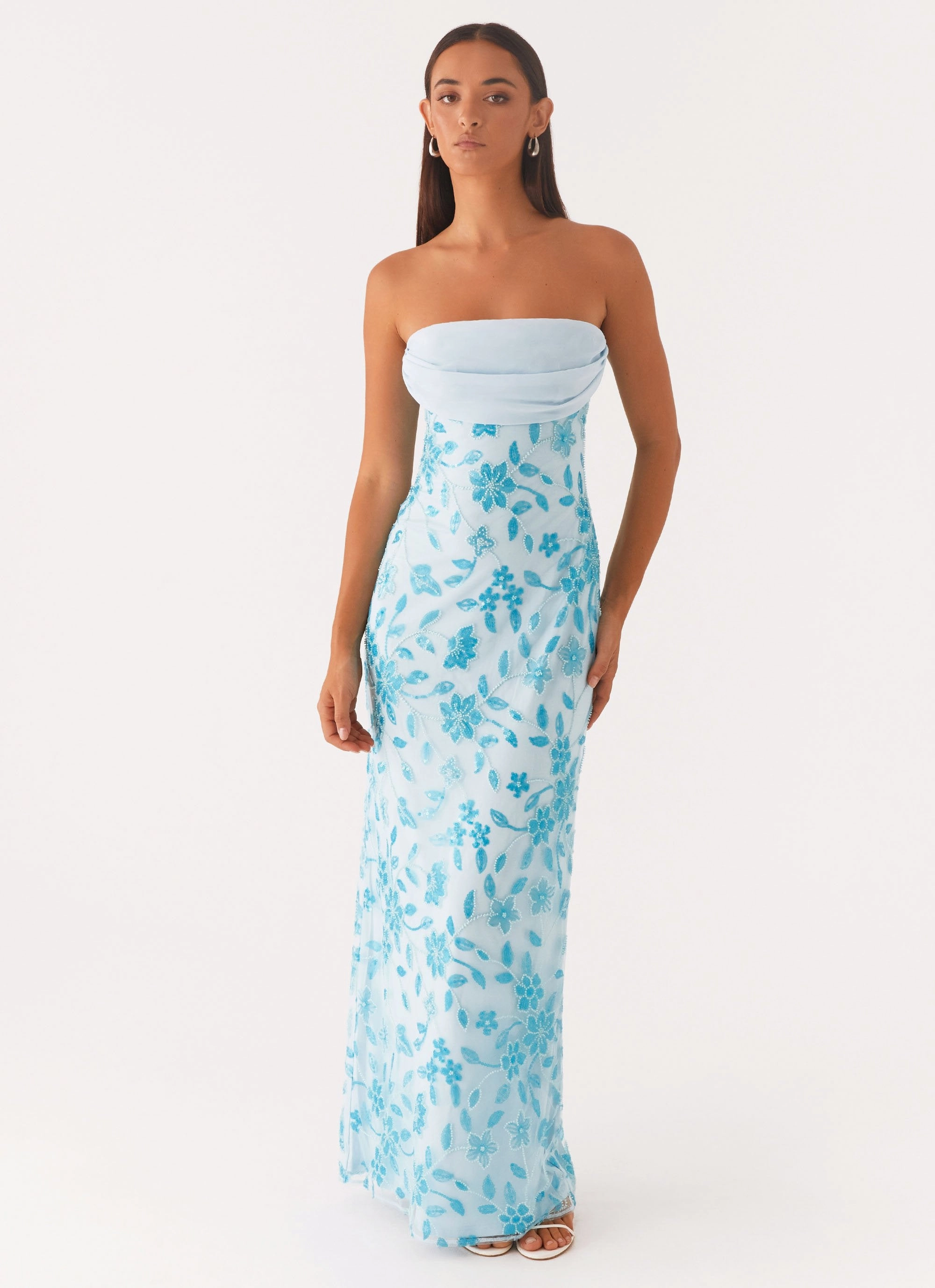 Prism Beaded Maxi Dress - Blue Crisp Detail
