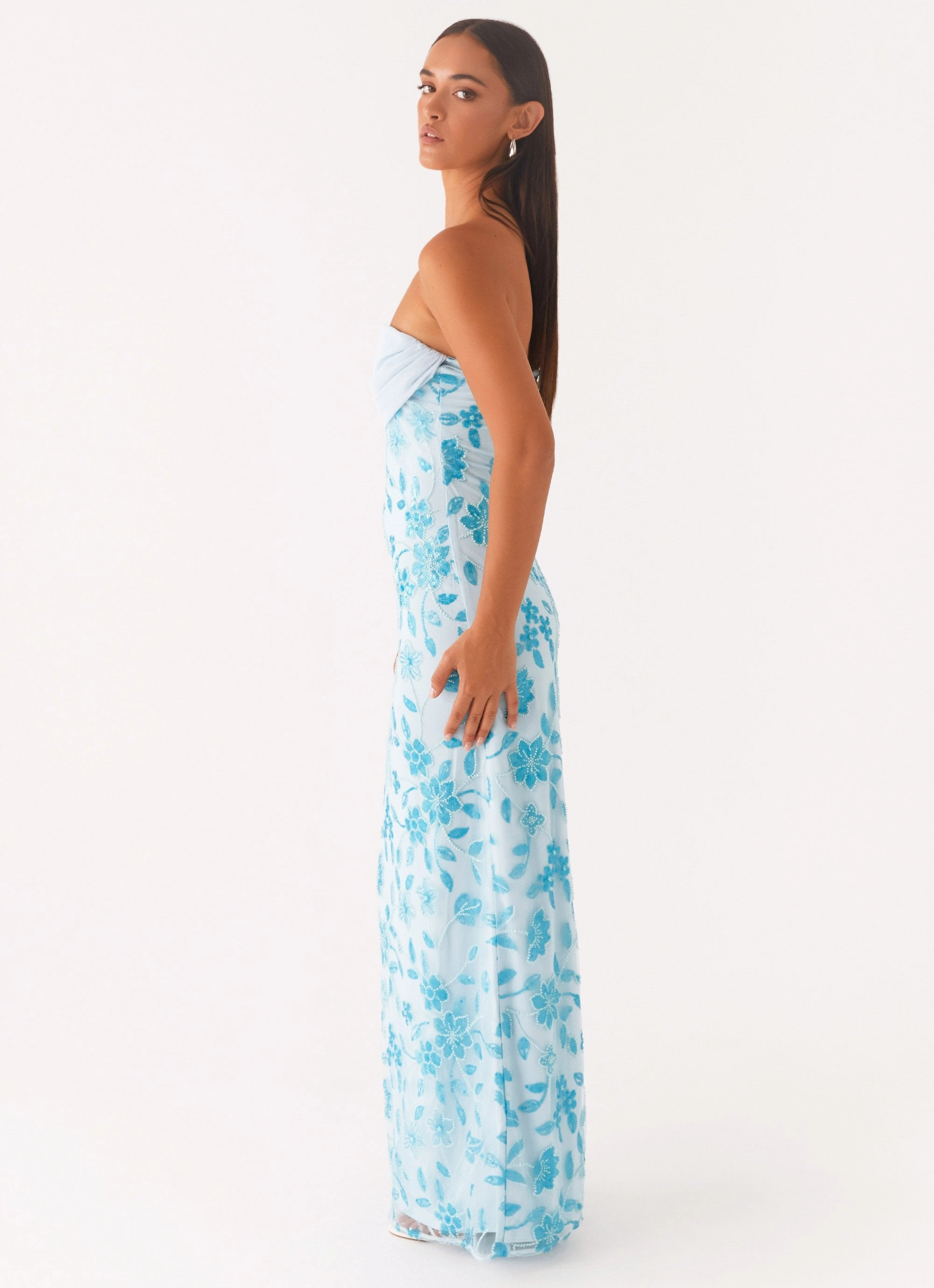 Layered Design Prism Beaded Maxi Dress - Blue