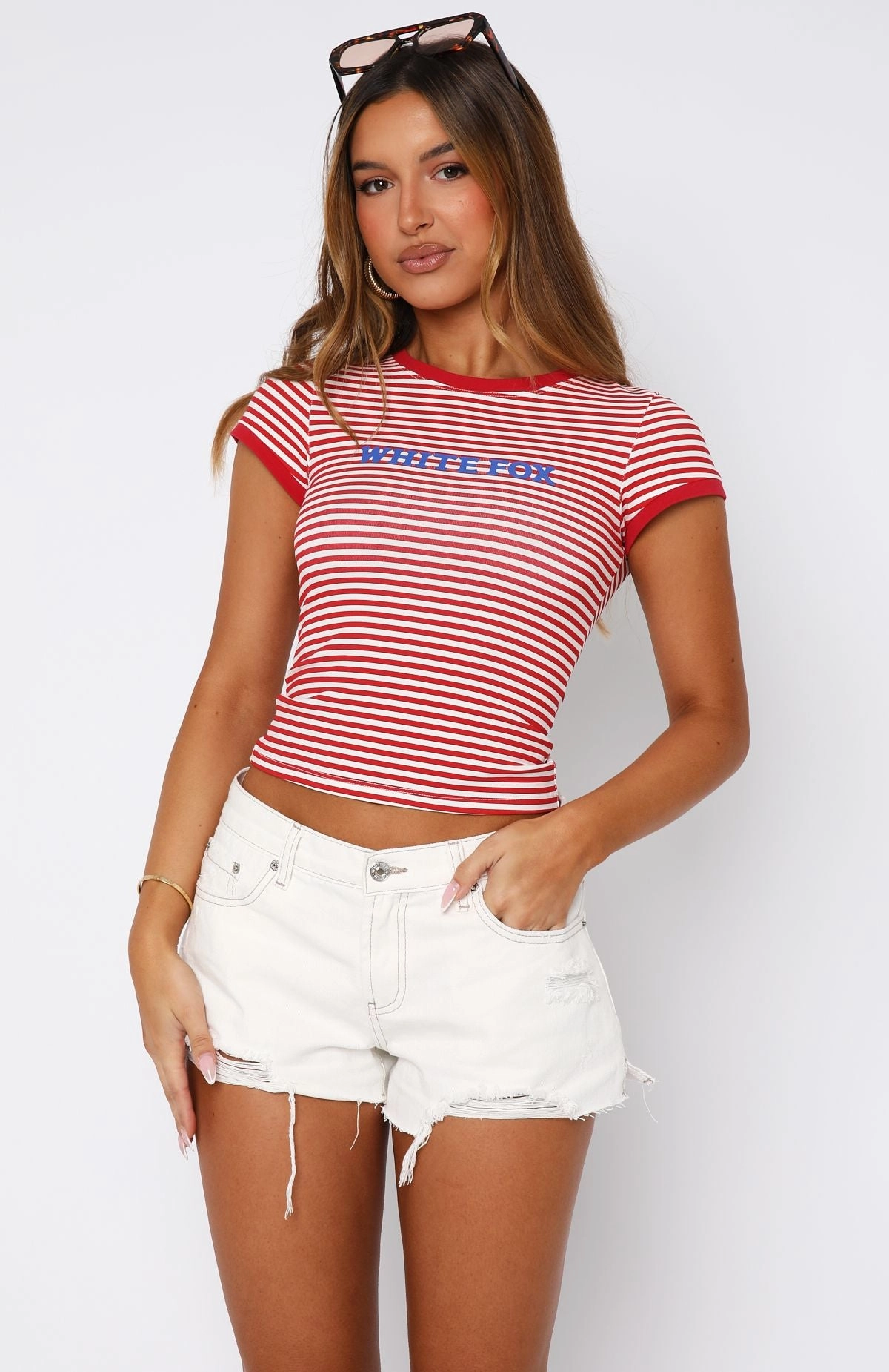 Public Attention Distressed Denim Shorts Off White Active Performance