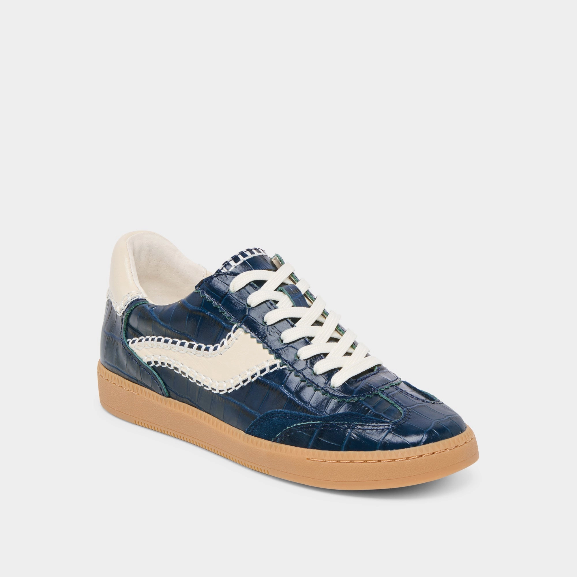 Minimalist Ride Double Stitched NOTICE STITCH SNEAKERS INK CROCO EMBOSSED LEATHER