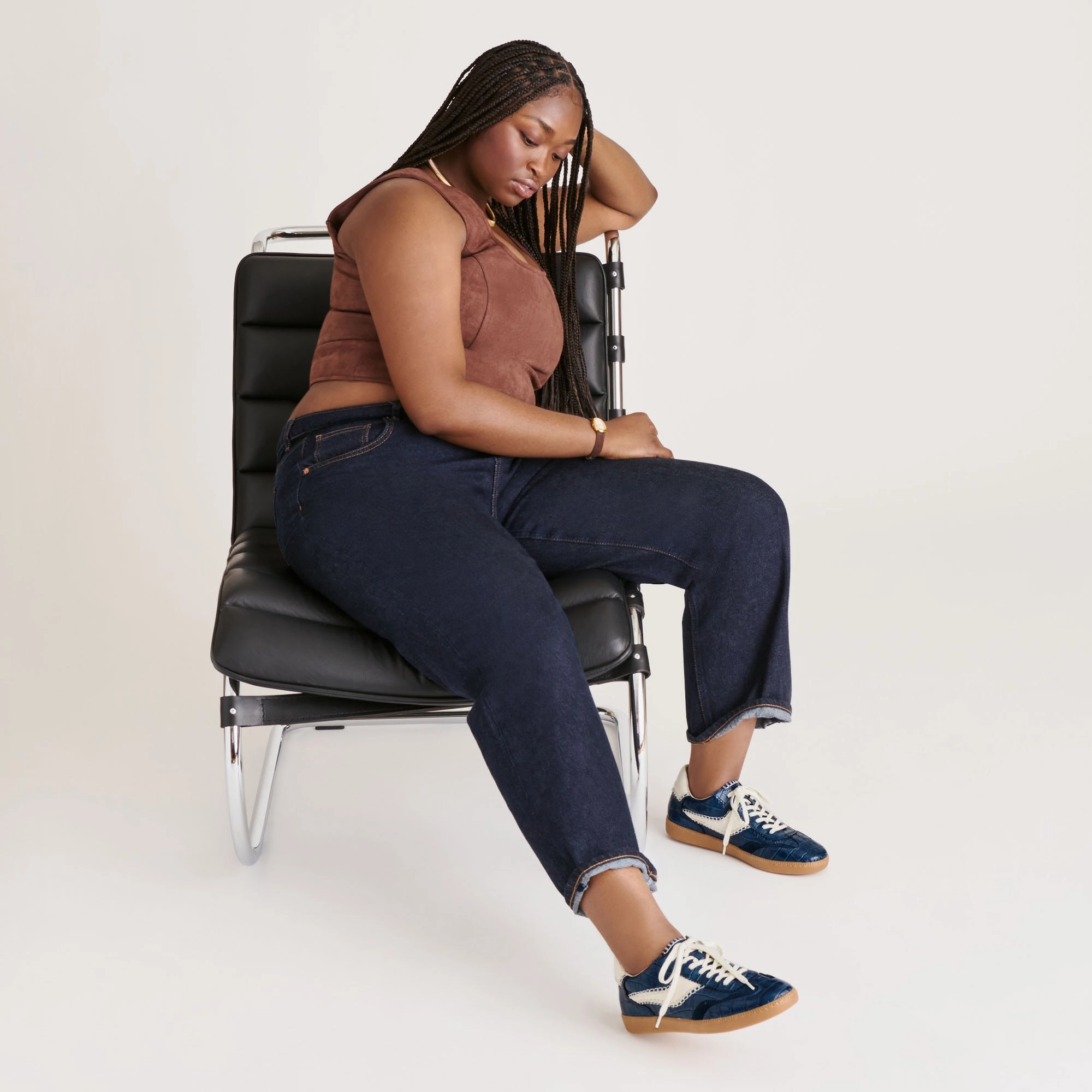 Abrasion Resistant Lining NOTICE STITCH SNEAKERS INK CROCO EMBOSSED LEATHER