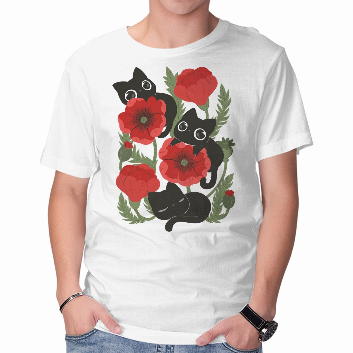 Poppies And Black Kitties Active Flex Temperature Control Fabric