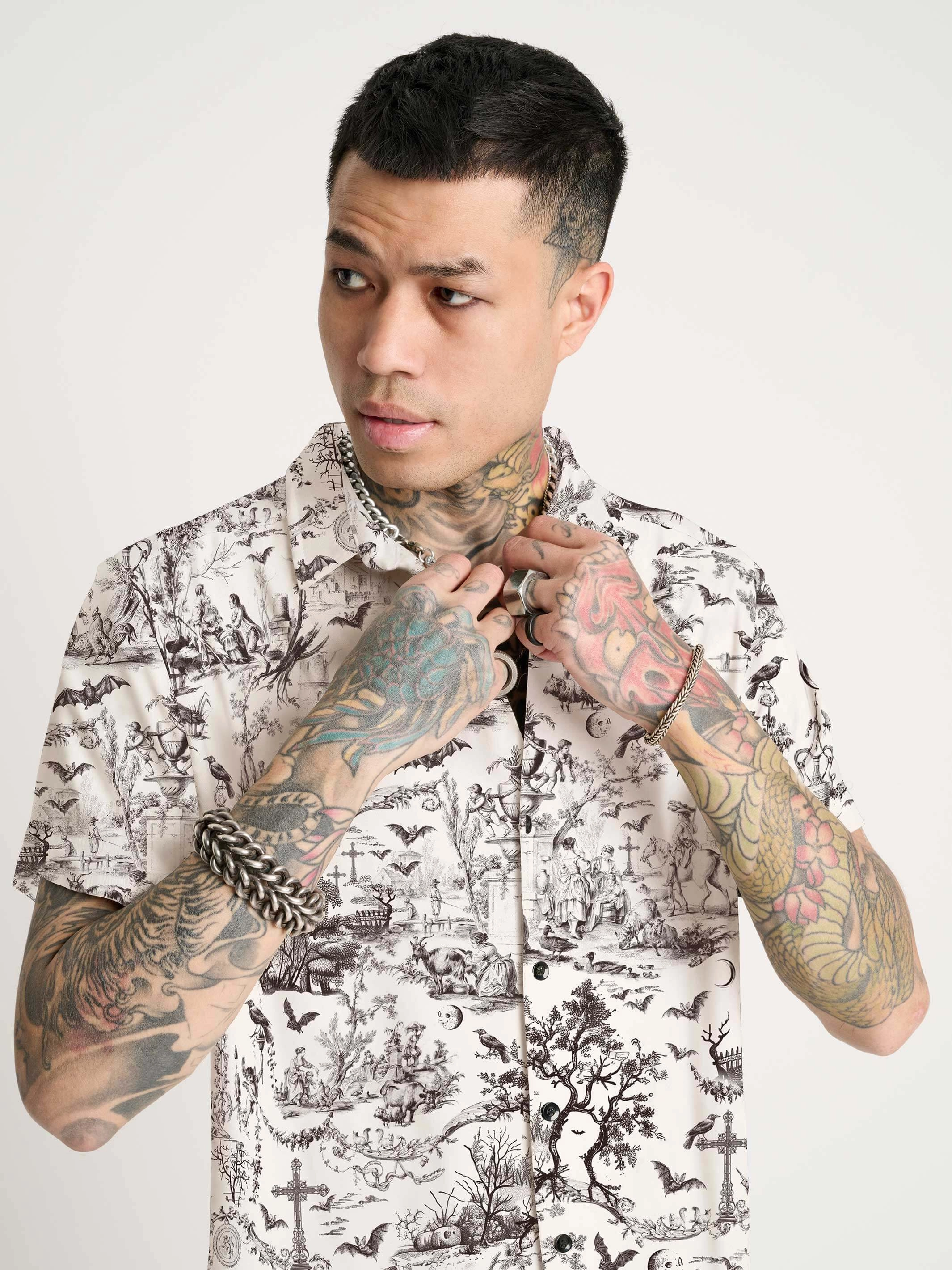 Soft Stretch Collar Affordable Luxury Gothic Toile Shirt