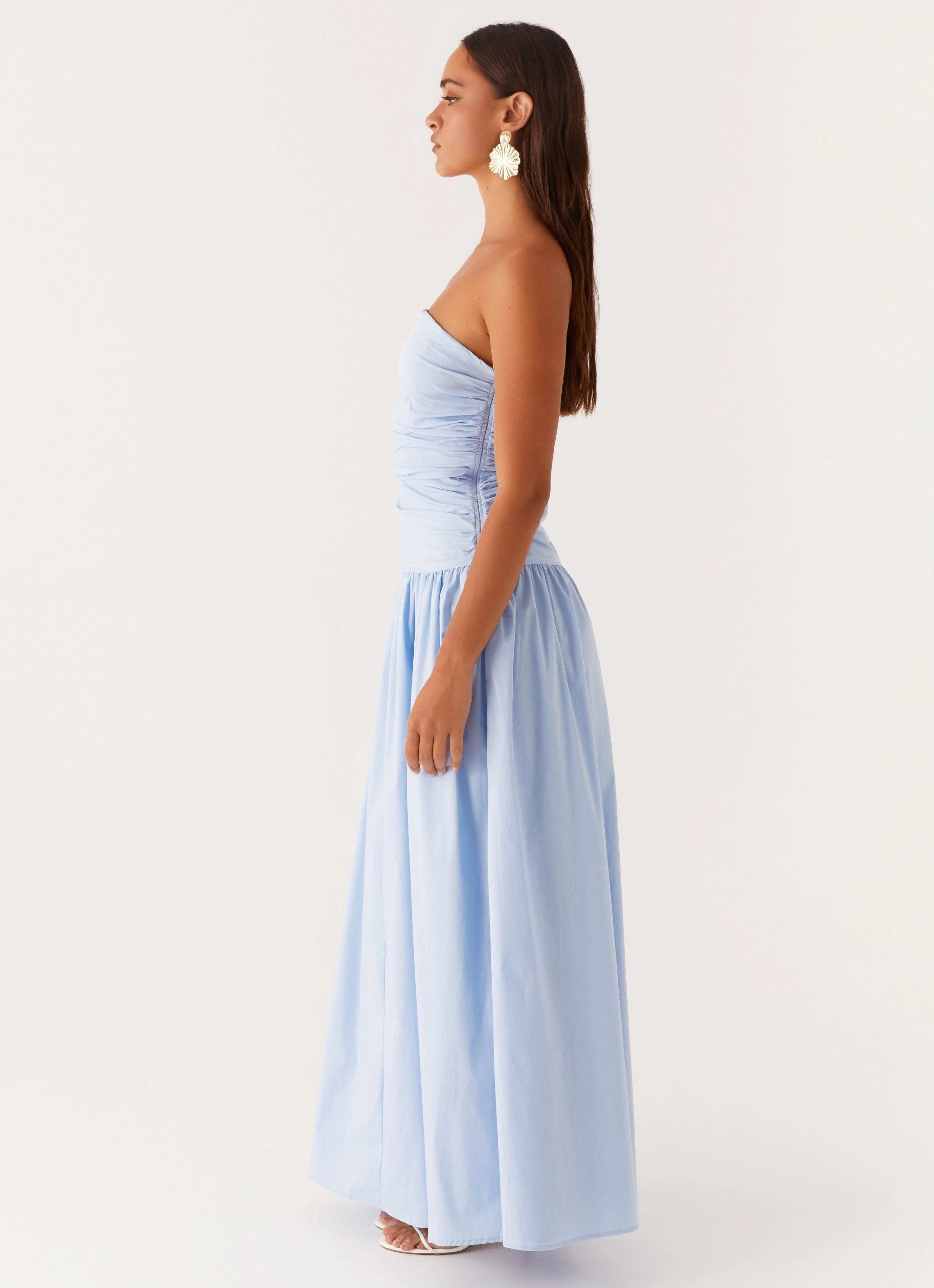 Relax Mode Button-Cuff Carmel Maxi Dress - Blue
