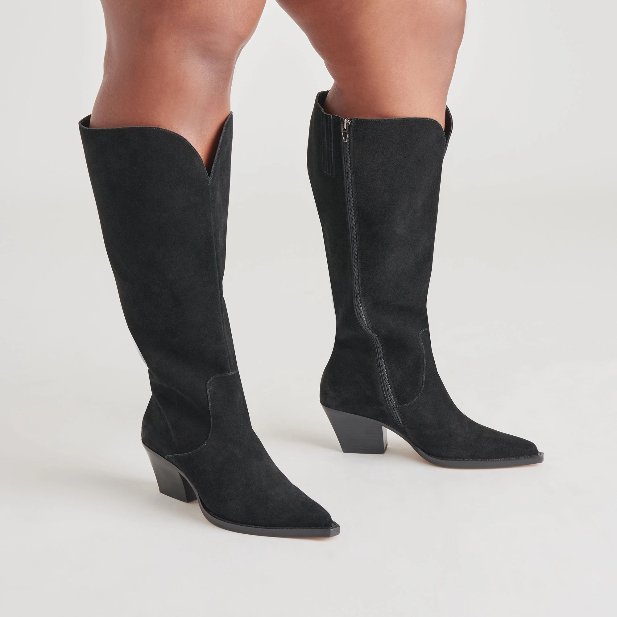 Shock Absorbing Snowy Path Rubberized Tread RAJ EXTRA WIDE CALF BOOTS ONYX SUEDE