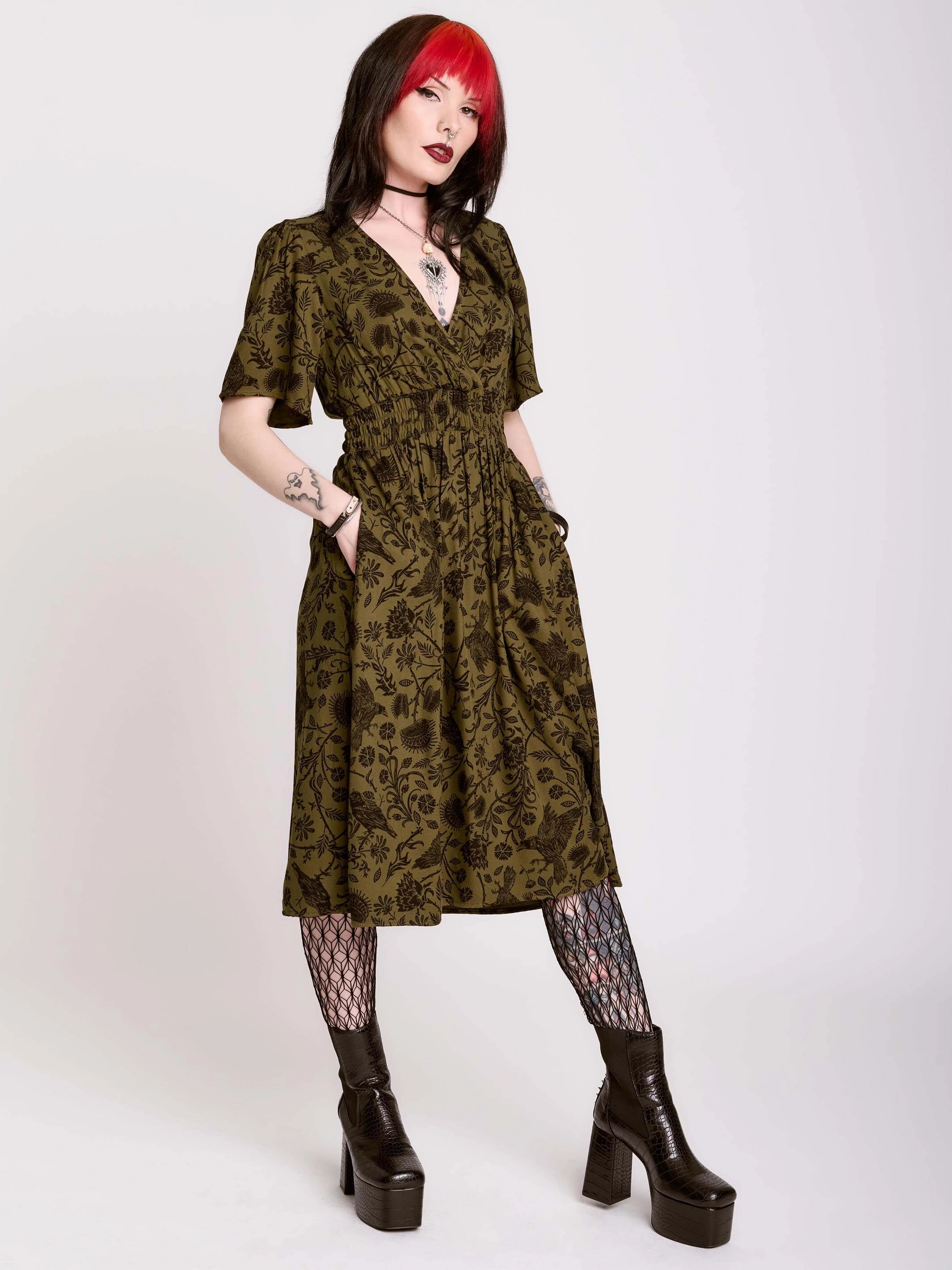 Raven Brocade Dress Textured Look