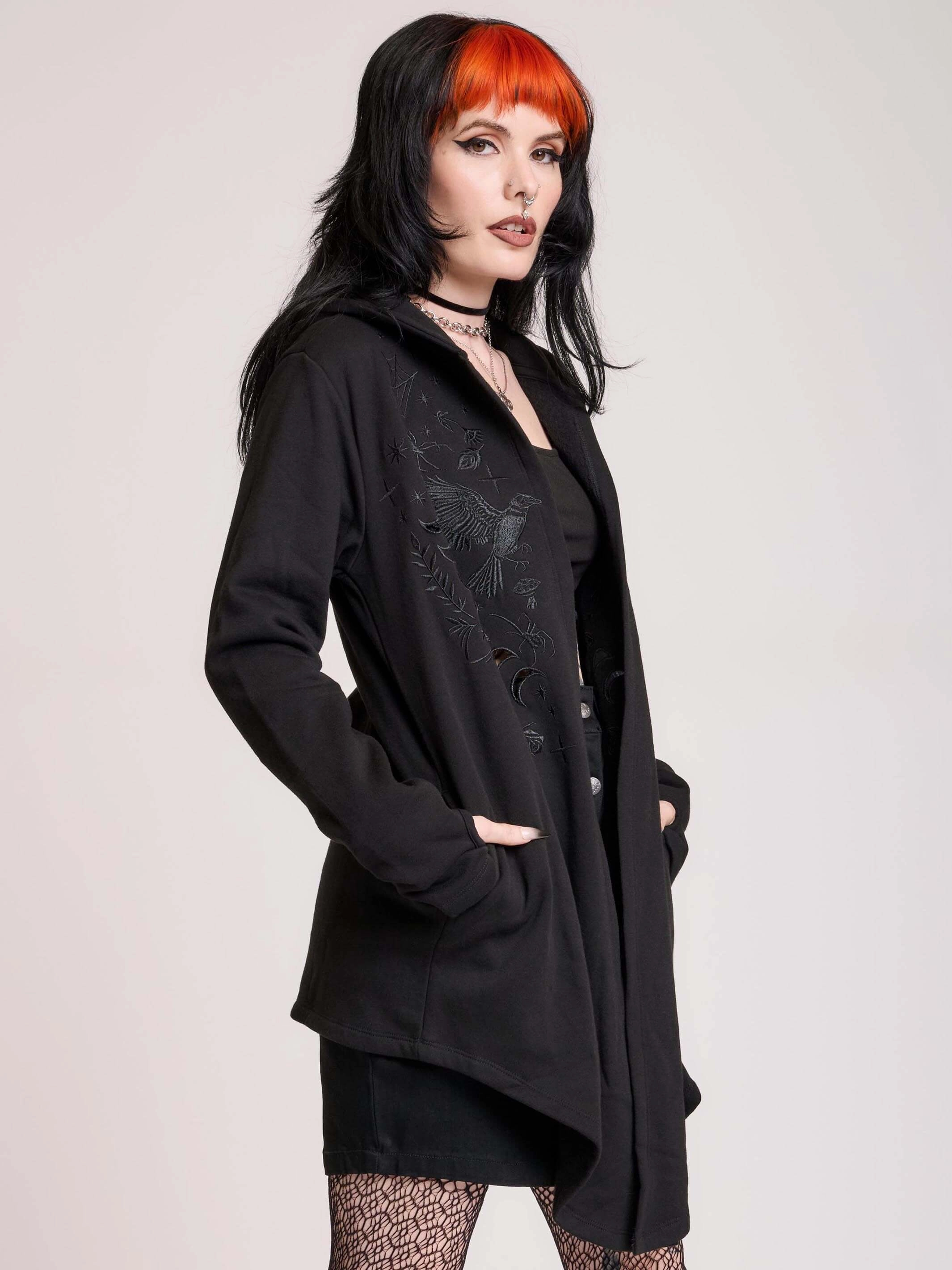 Raven Embroidered Cloak Indoor Edgy