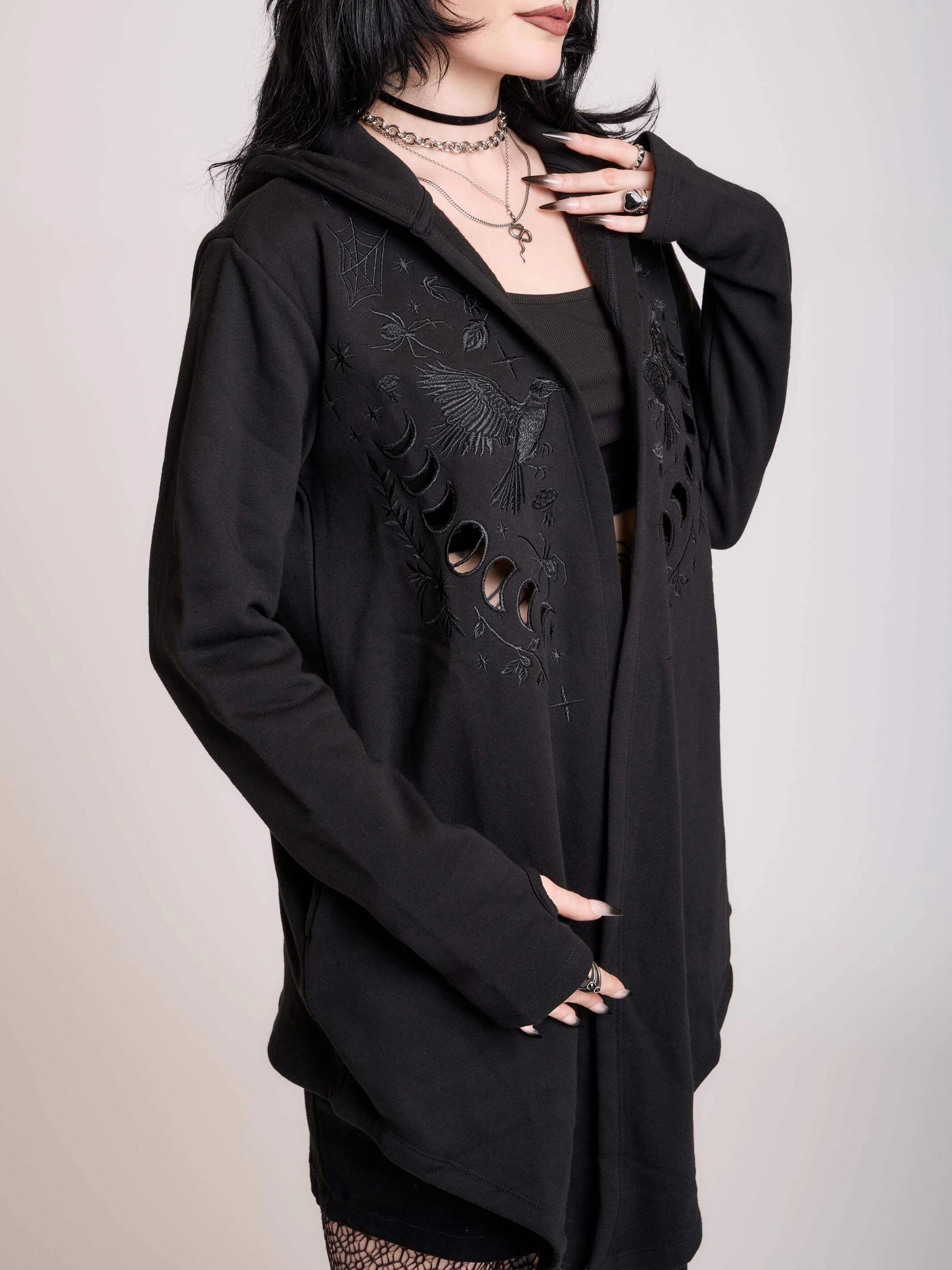 Raven Embroidered Cloak Hip hop