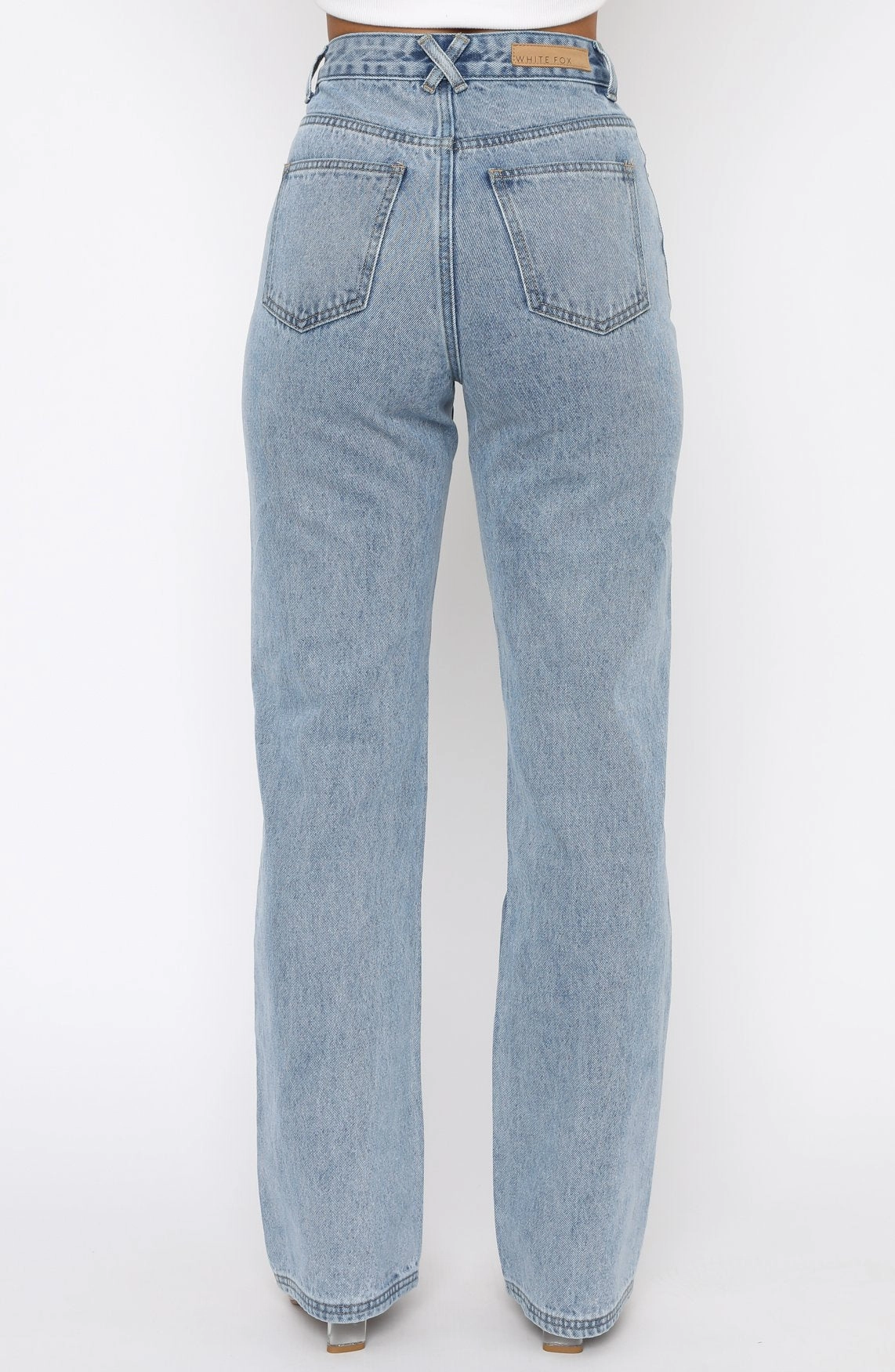 Long Way To Go High Rise Straight Leg Jeans Washed Blue Wrinkle Free Fabric Treatment