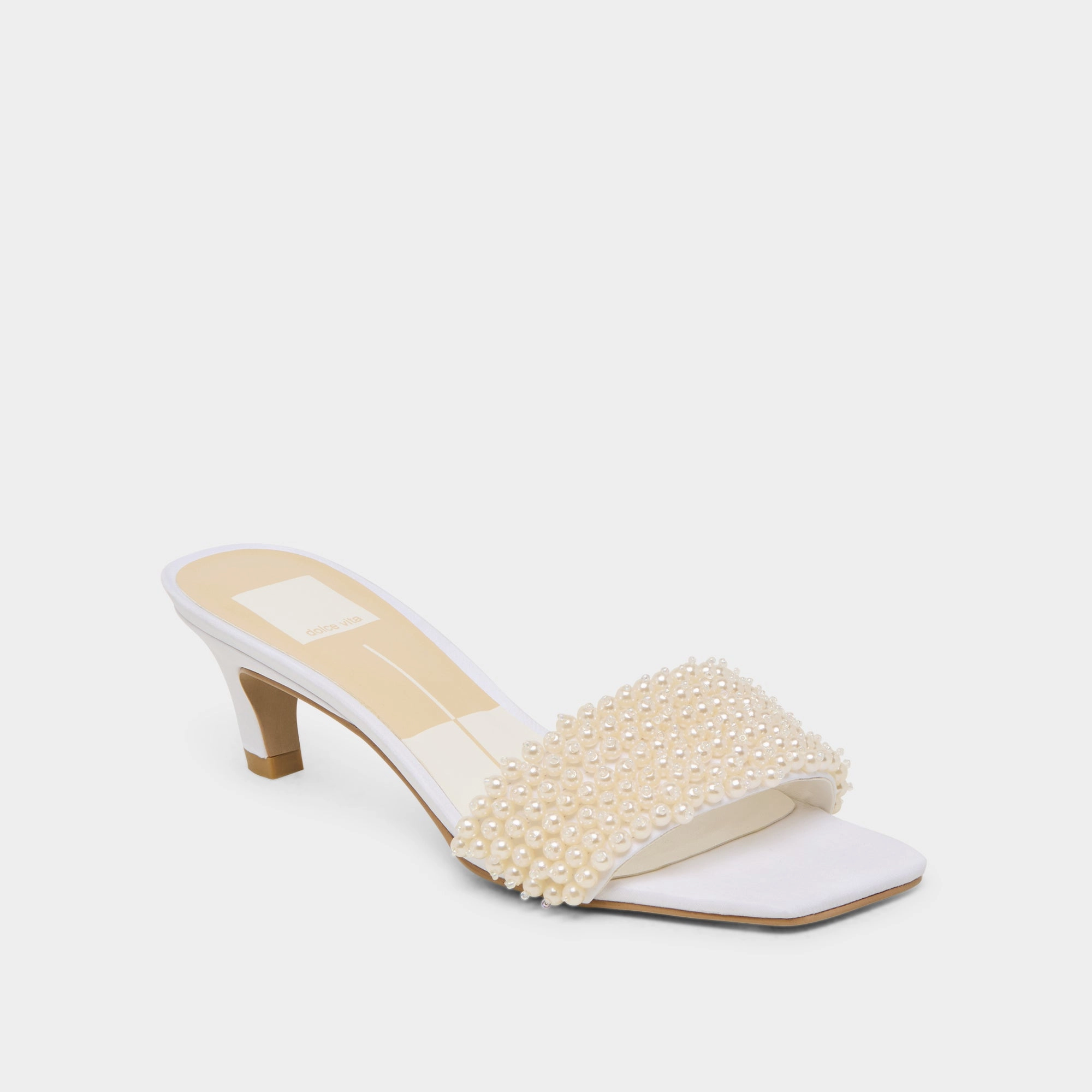 Perfect Pick REXA PEARL HEELS OFF WHITE SATIN