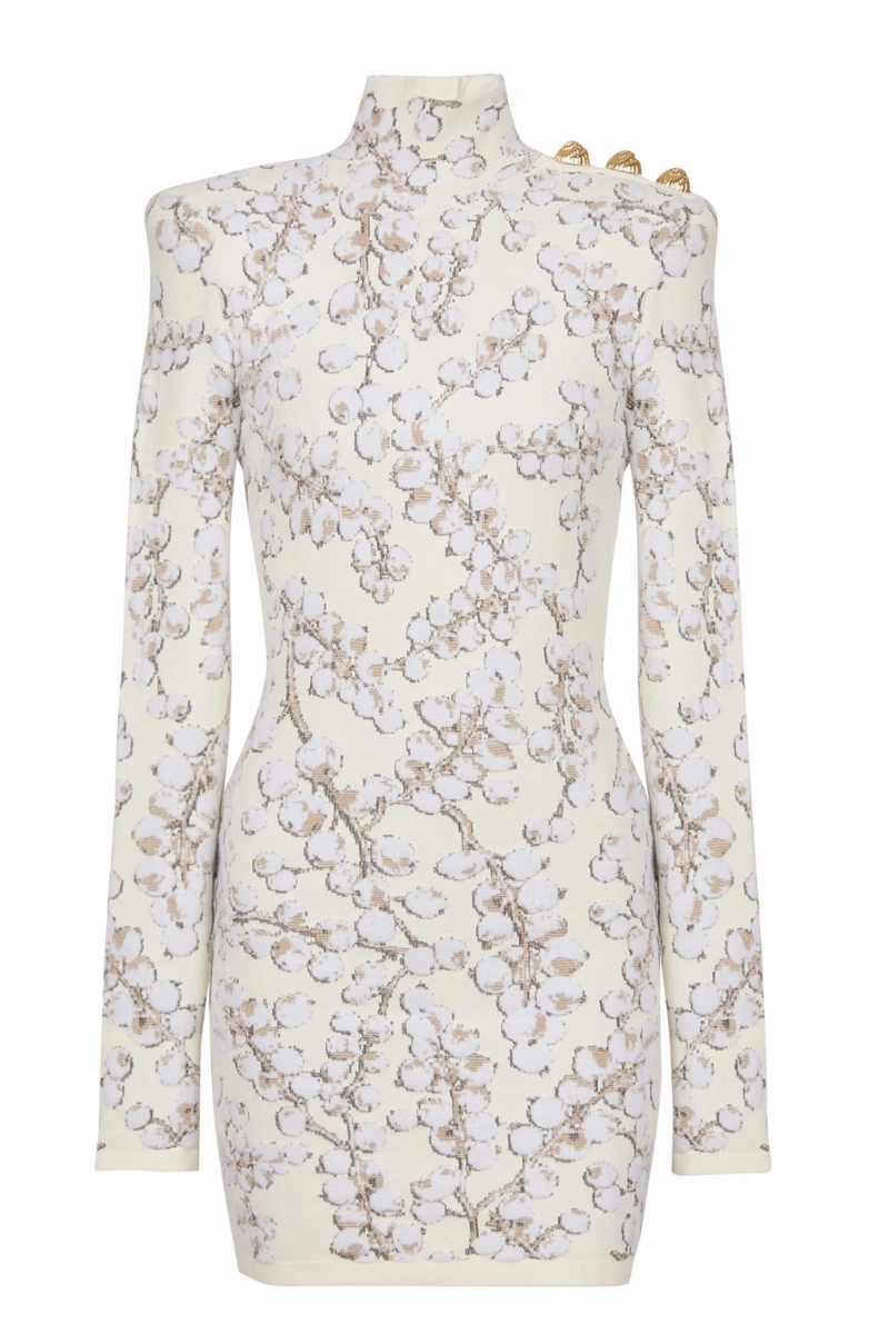 Smooth Outline Redcurrant Jacquard Knit Dress