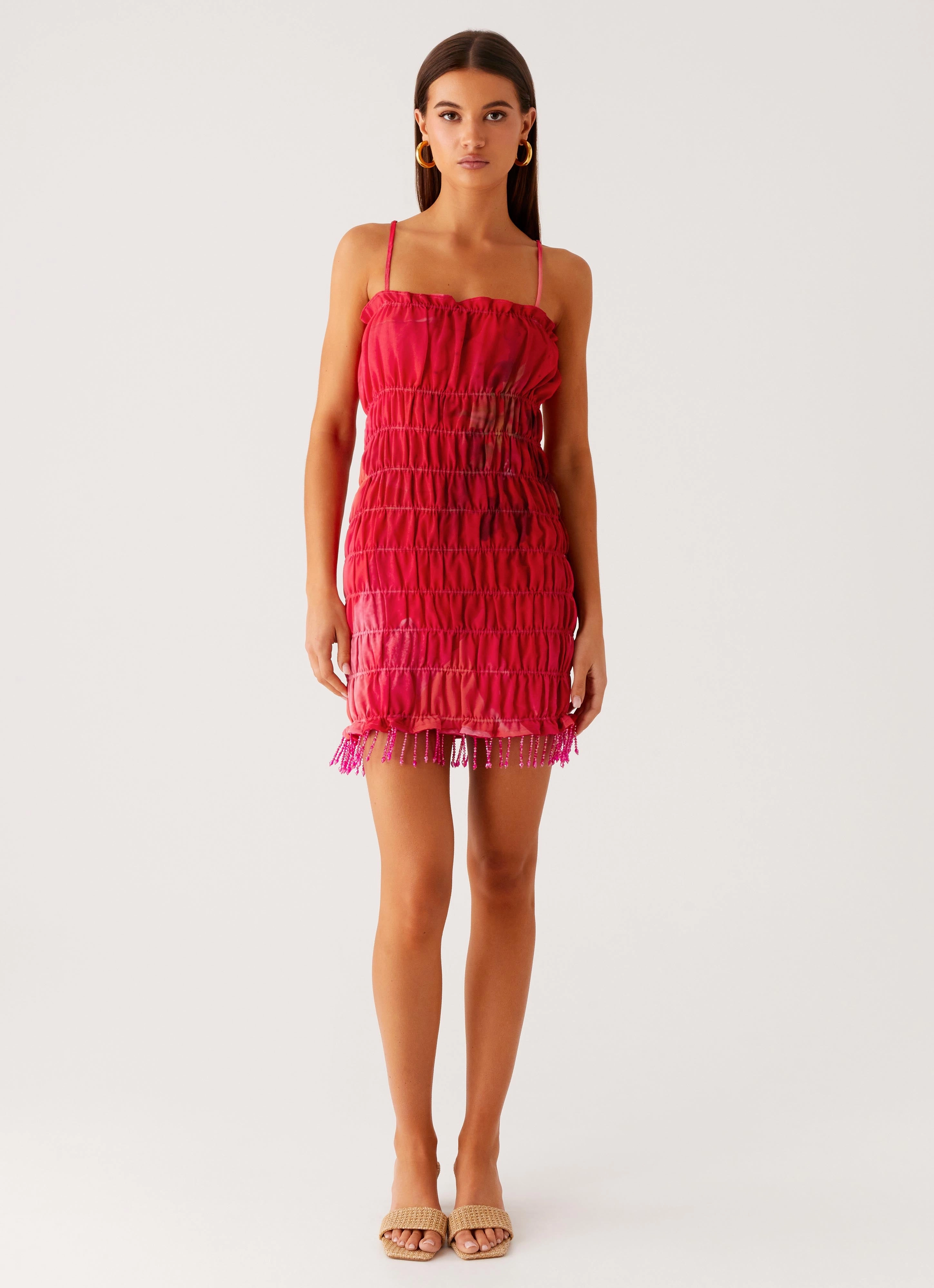 Fashionable Layers Refresh Me Chiffon Mini Dress - Peach Watermelon Flower