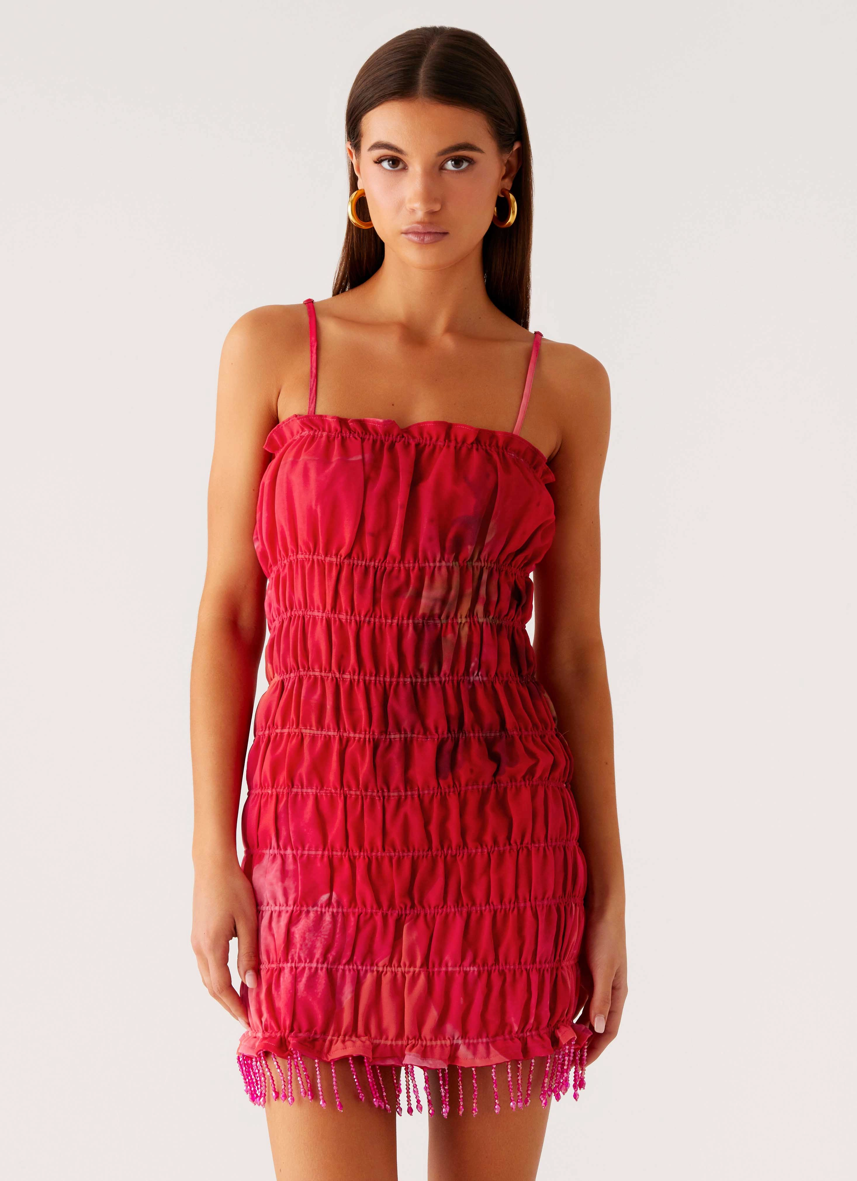 Chic Vibe Refresh Me Chiffon Mini Dress - Peach Watermelon Flower