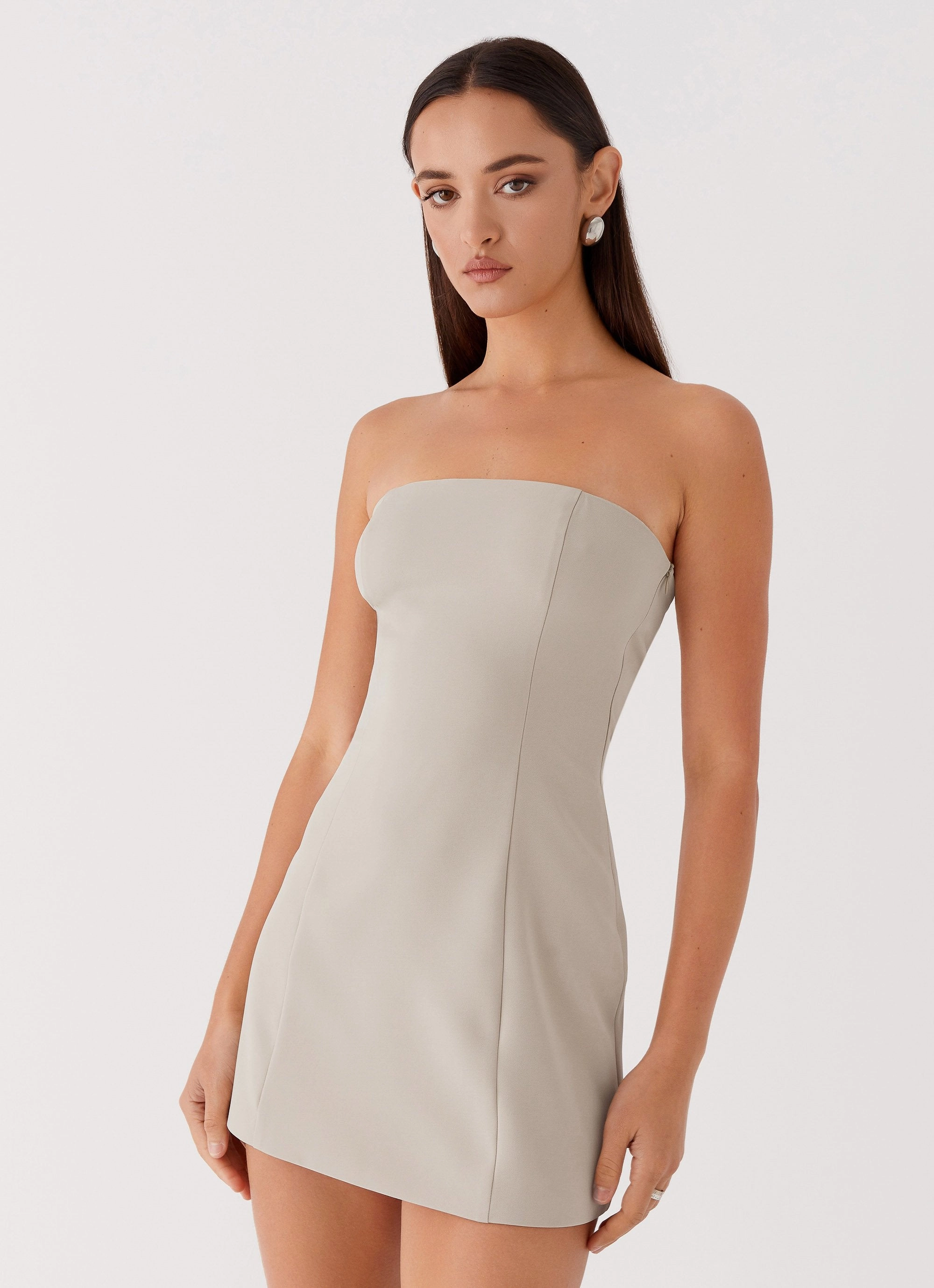 Ayanna Strapless Mini Dress - Beige Neutral Aesthetic