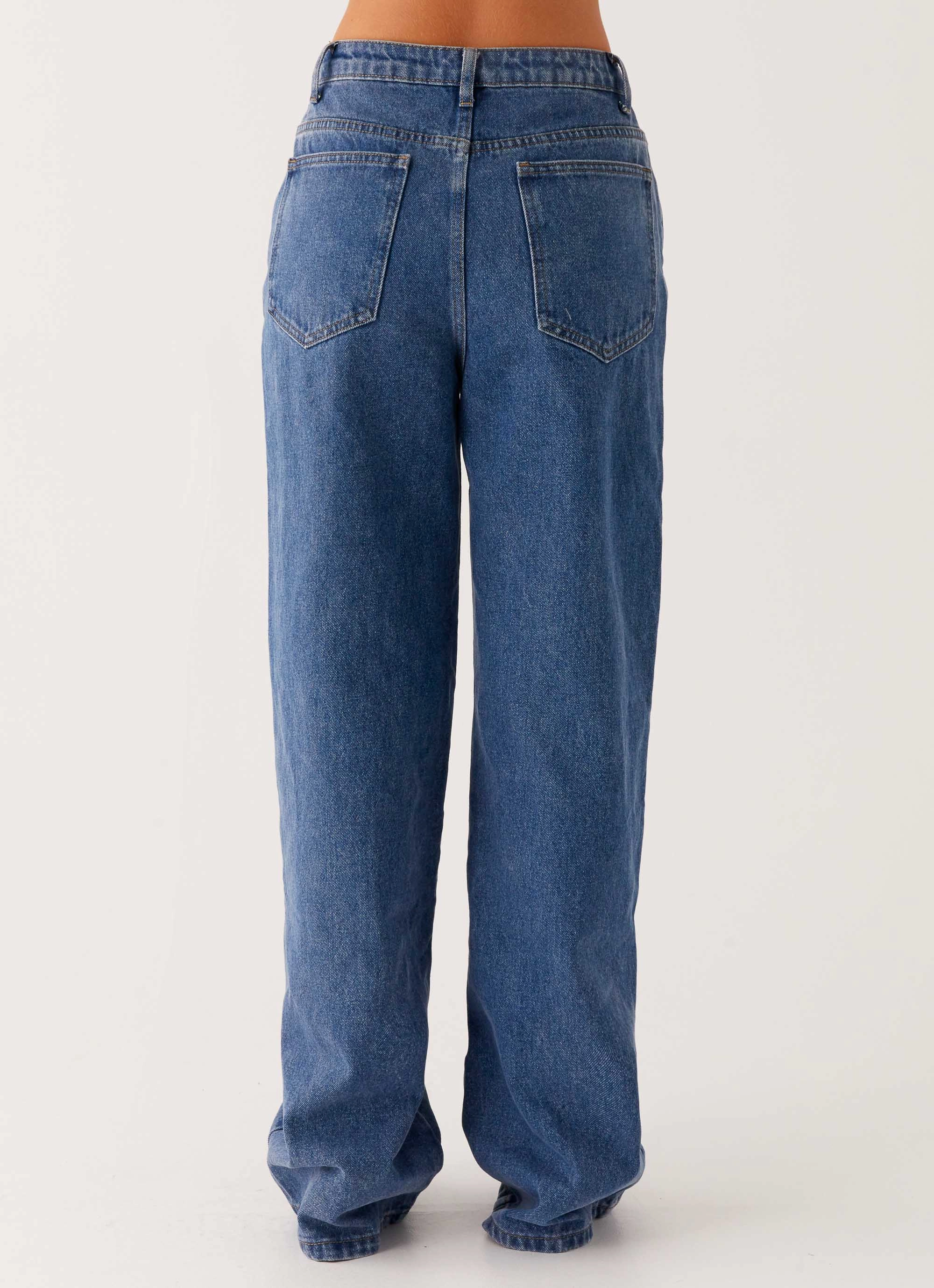 Work Ready Earthy Neutral design Back Again Straight Leg Denim Jeans - True Blue
