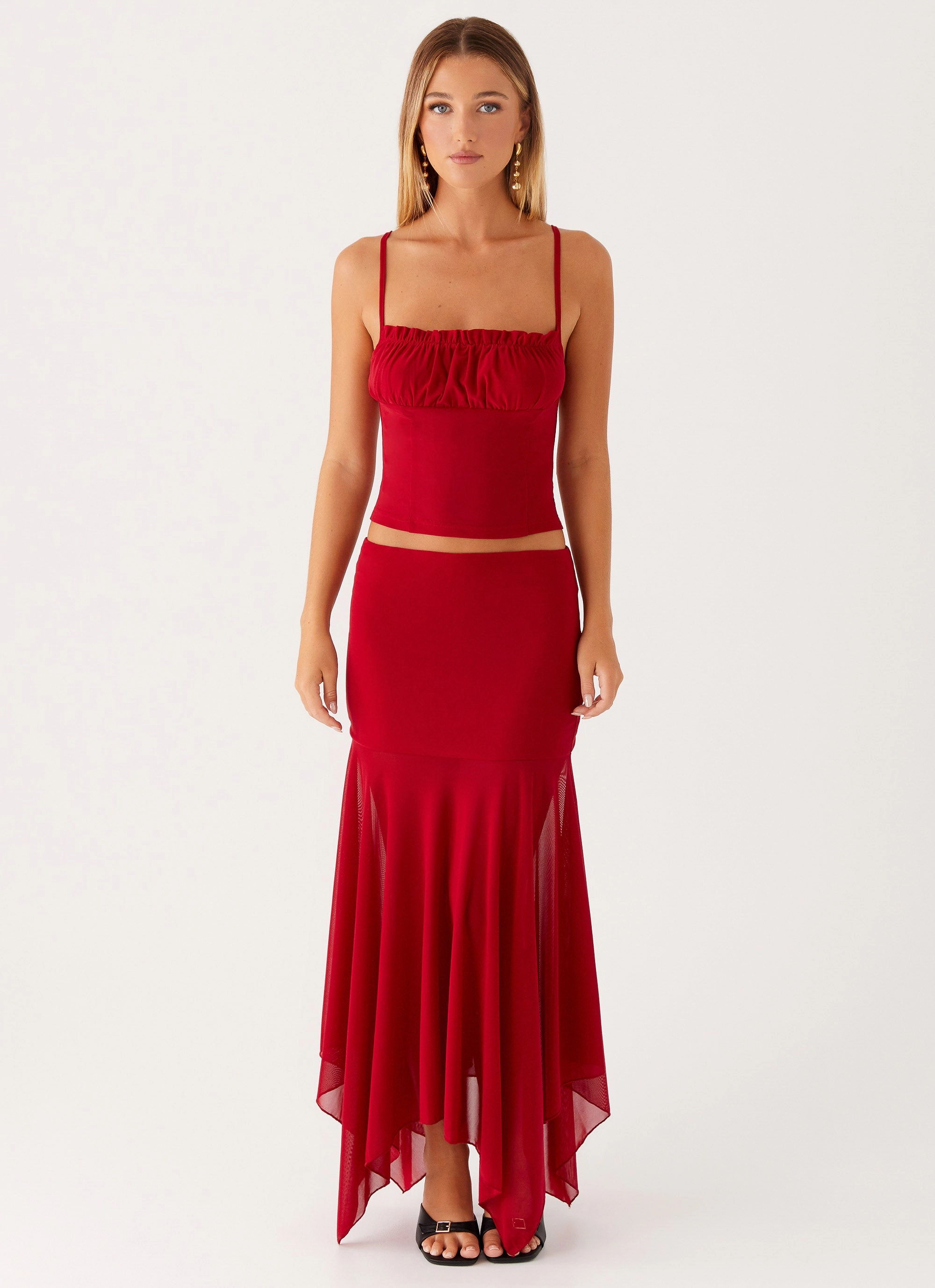 Low Maintenance Fabric Dionne Maxi Skirt - Red