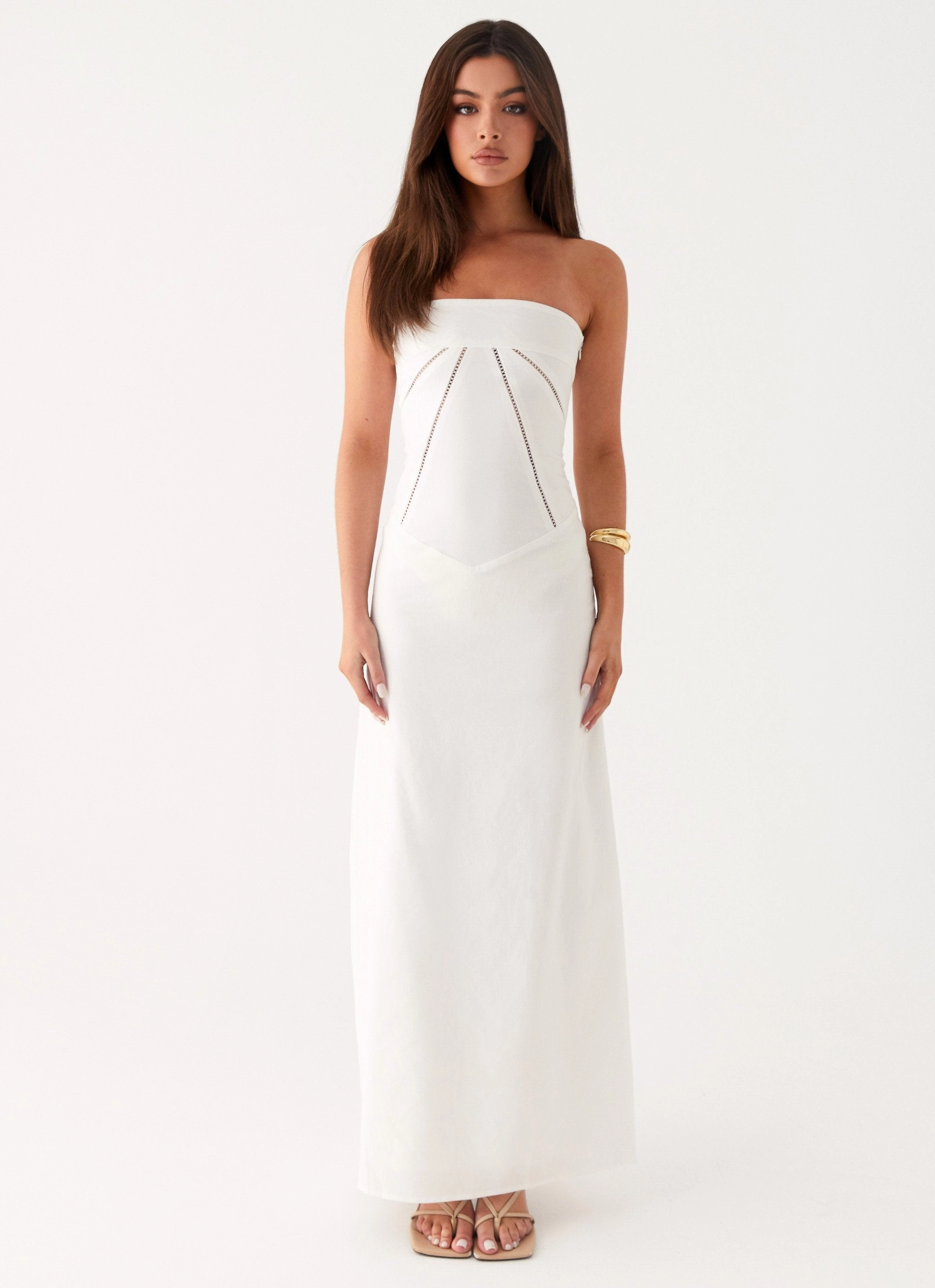 Breathable fabric Cerisa Linen Maxi Dress - White