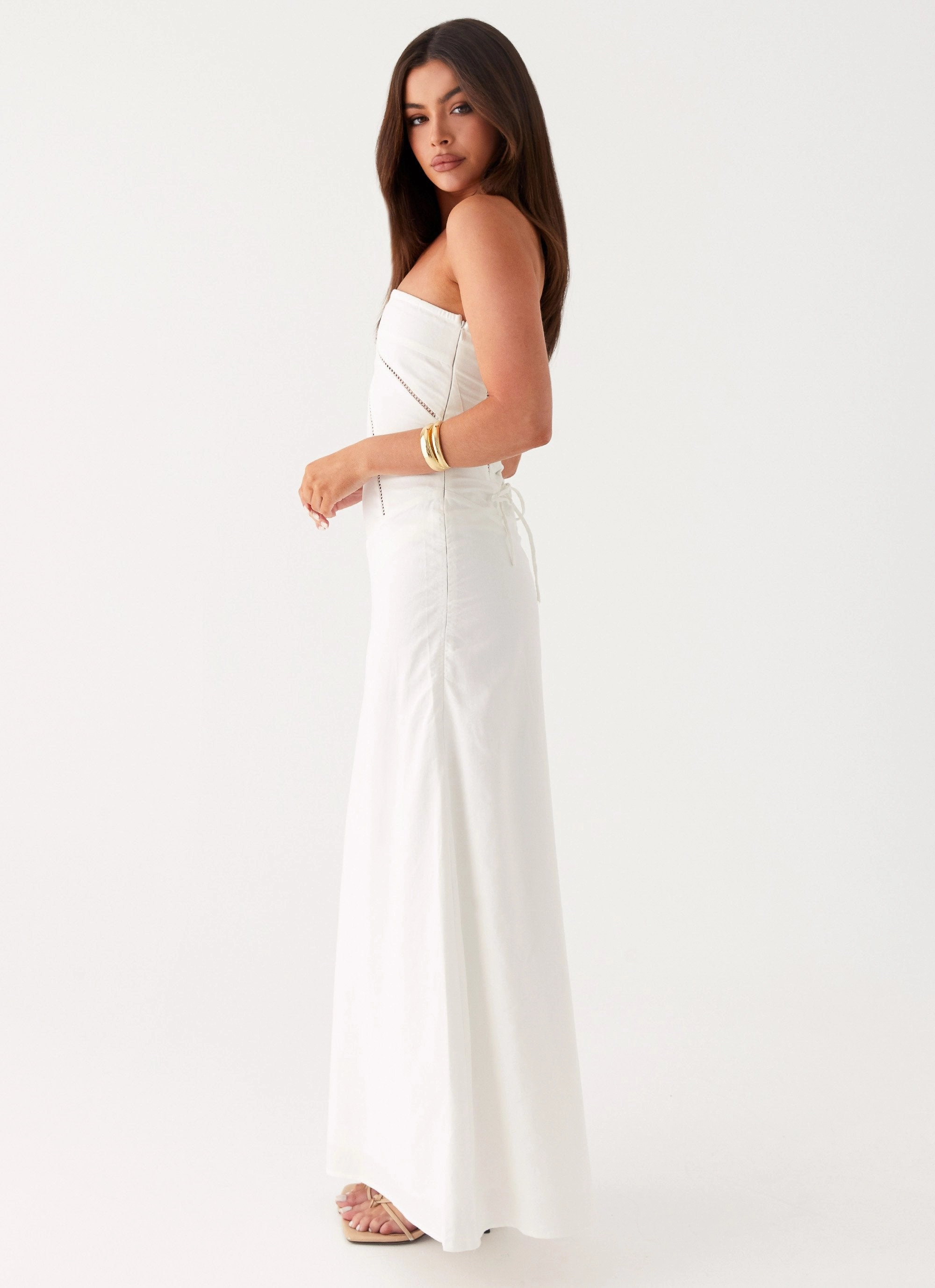 Smooth Fit Dressy Glow Cerisa Linen Maxi Dress - White