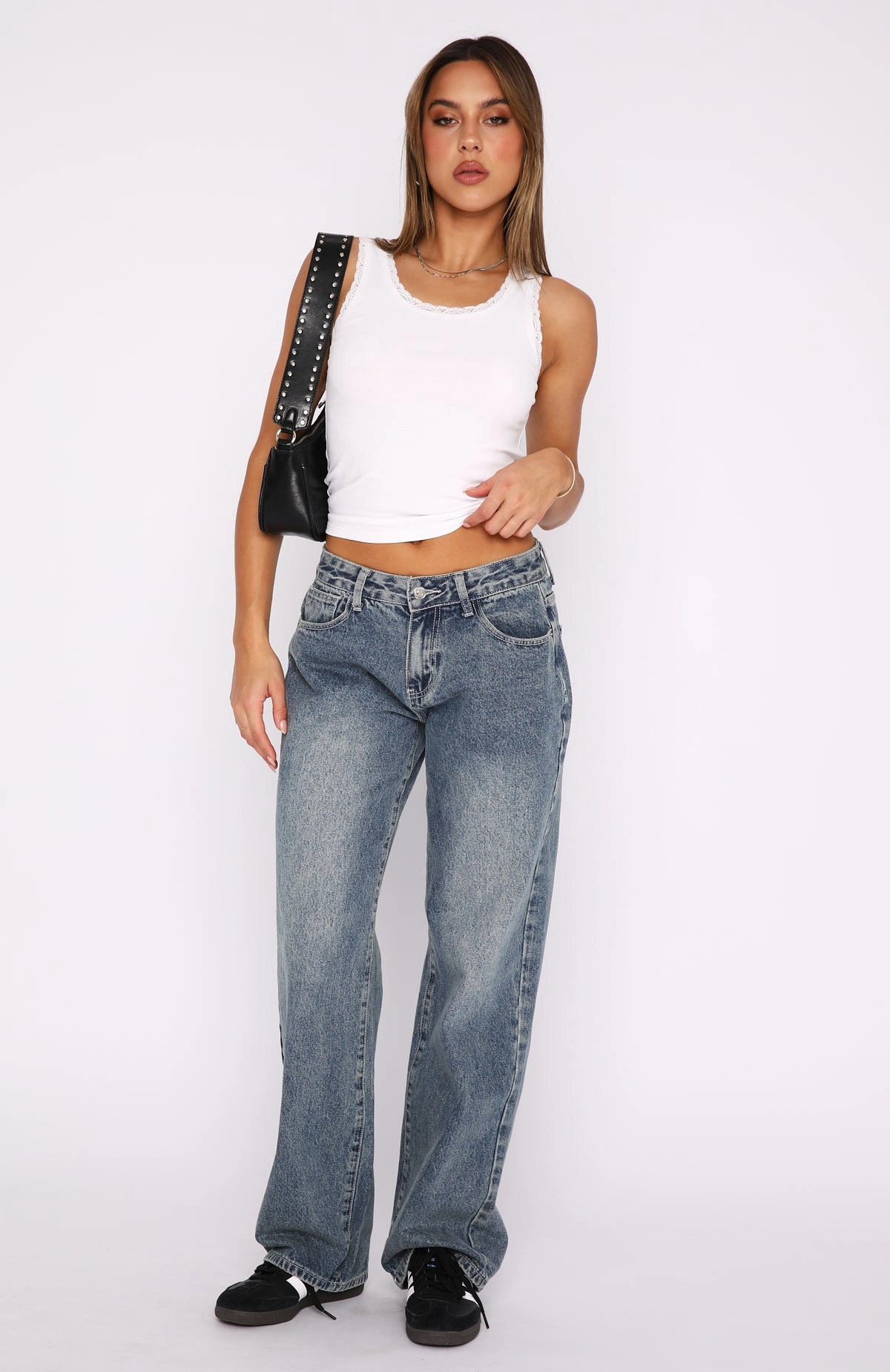 Versatile Look Multipurpose Utility Pockets Bring The Style Low Rise Wide Leg Jeans Brown Blue Acid Wash