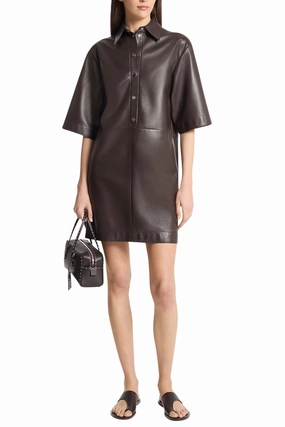 Leather Shirt Dress Breathable-Lining Casual Chic