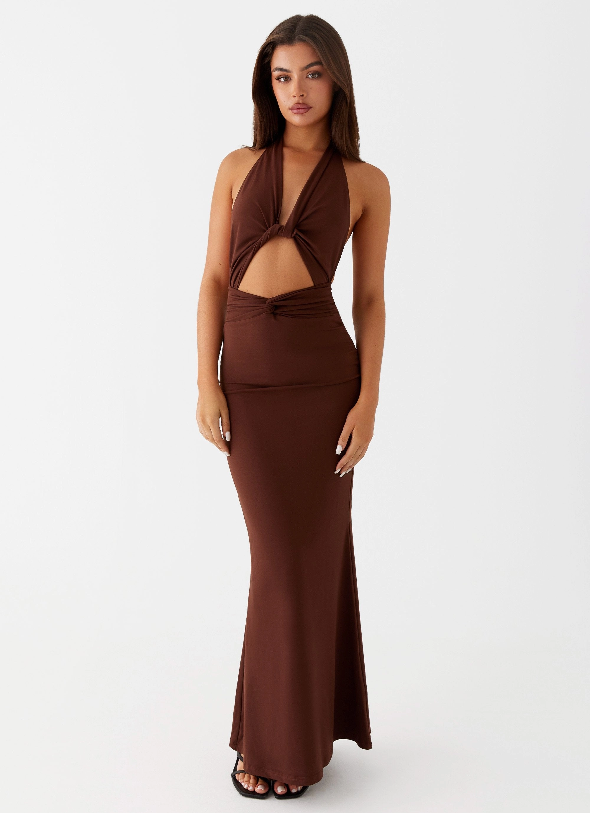 Carolina Twist Maxi Dress - Chocolate Slim Silhouette Mid Fit