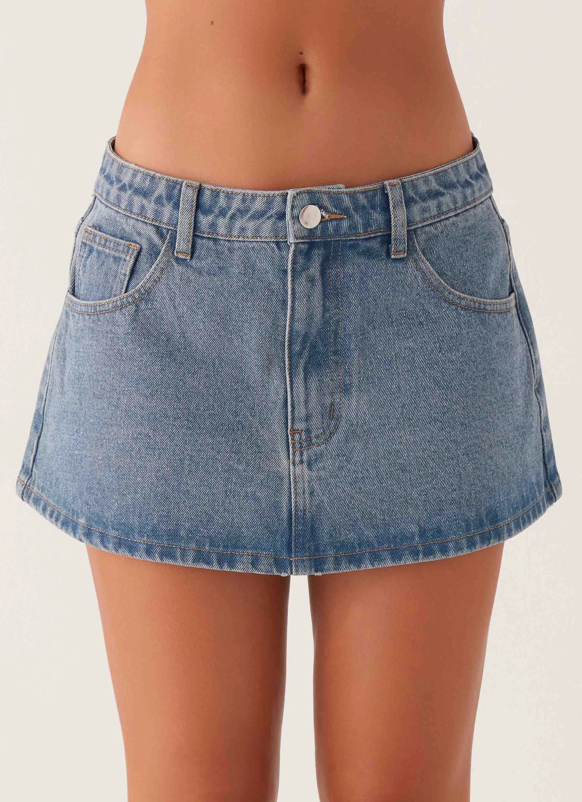 Simple Layers Clean Style Carrie Denim Mini Skirt - Washed Indigo