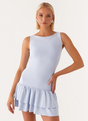 Simple Shape Breath Soft Rhiannon Frill Mini Dress - Blue